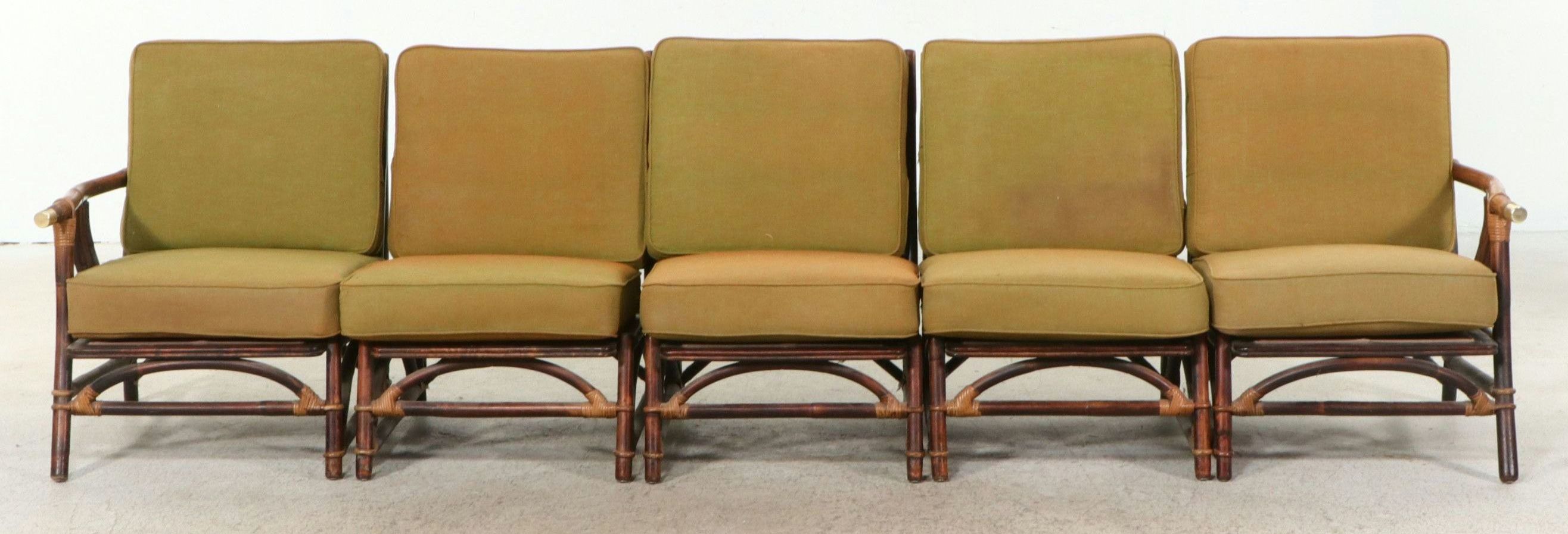 Fick's Reed Co. Five-Piece Bamboo and Rattan Sectional Sofa, Mid-20th Century