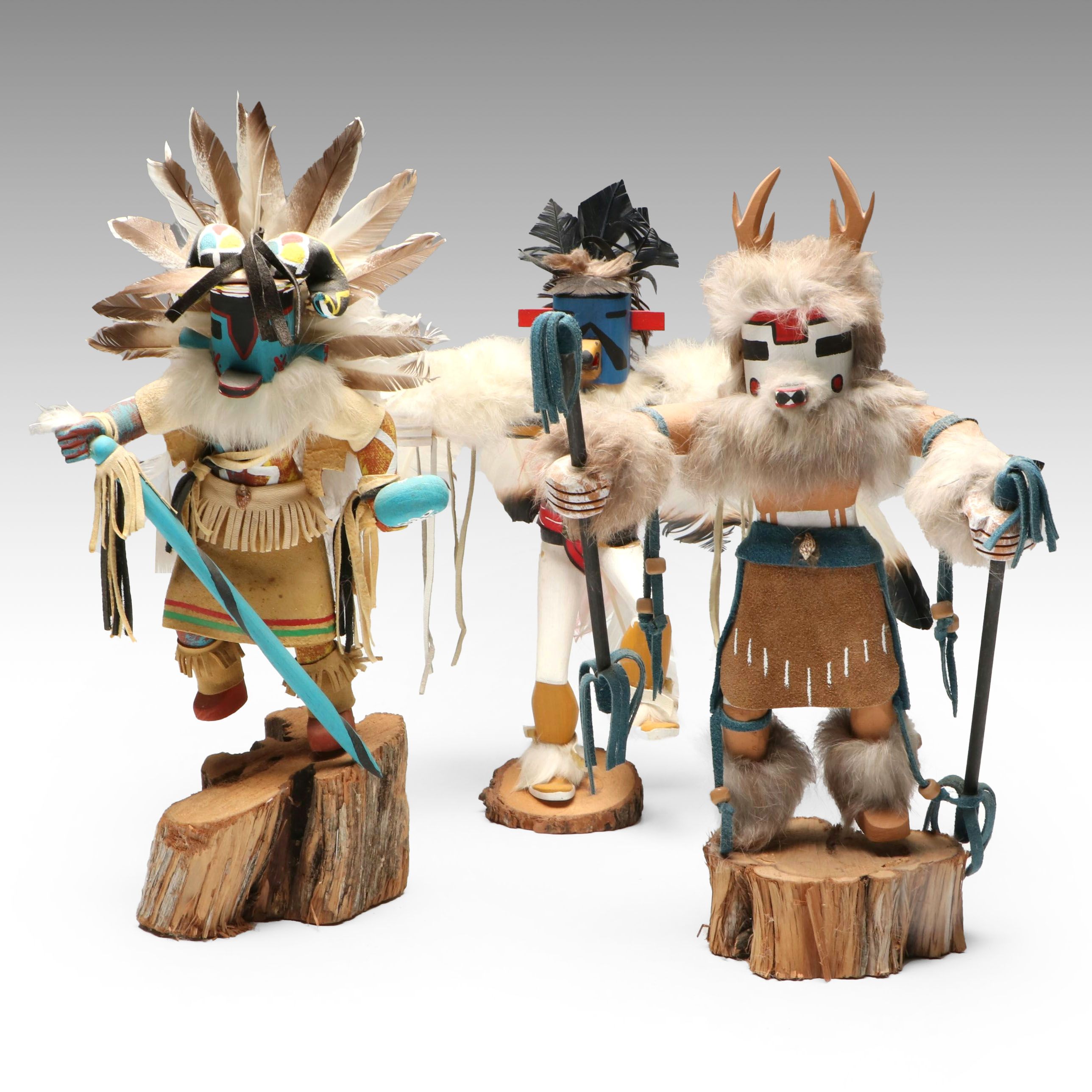 Hopi and Navajo Artisan Crafted Wooden Kachina Dolls