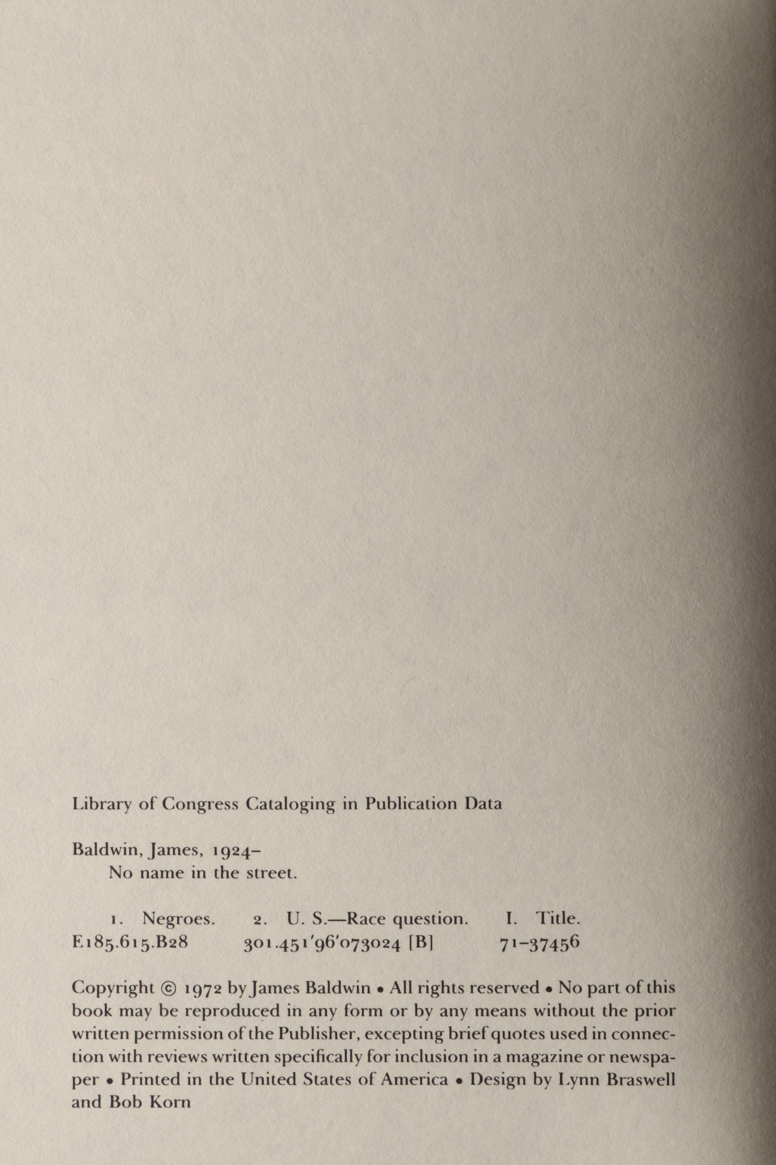 First Printing "No Name in the Street" by James Baldwin, 1972