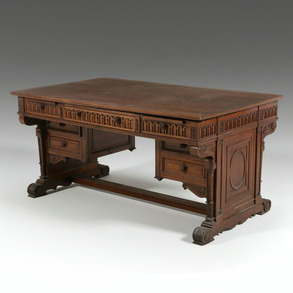 American Renaissance Revival Walnut Executive Desk, circa 1875