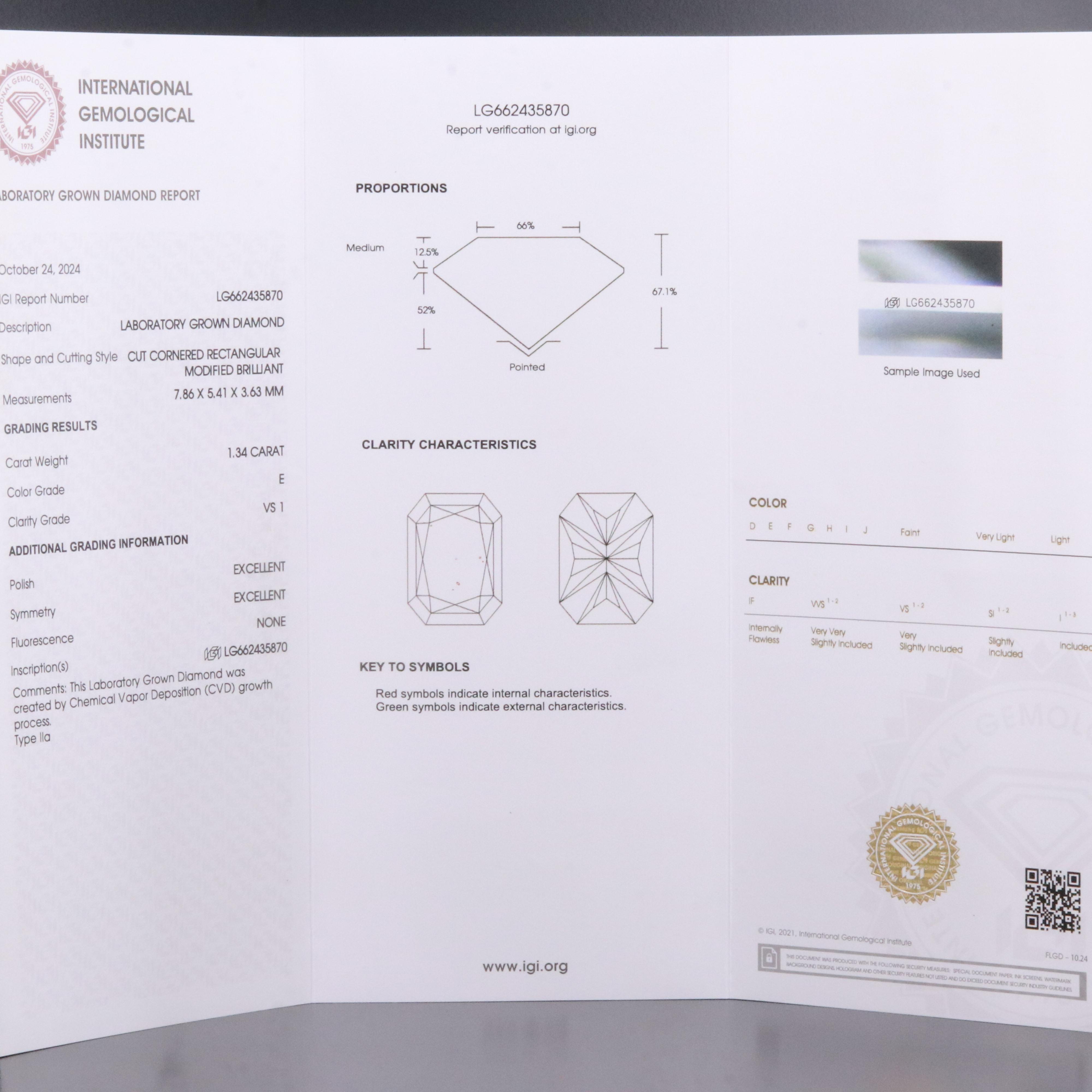 Loose 1.34 CT Lab Grown Diamond with IGI Report