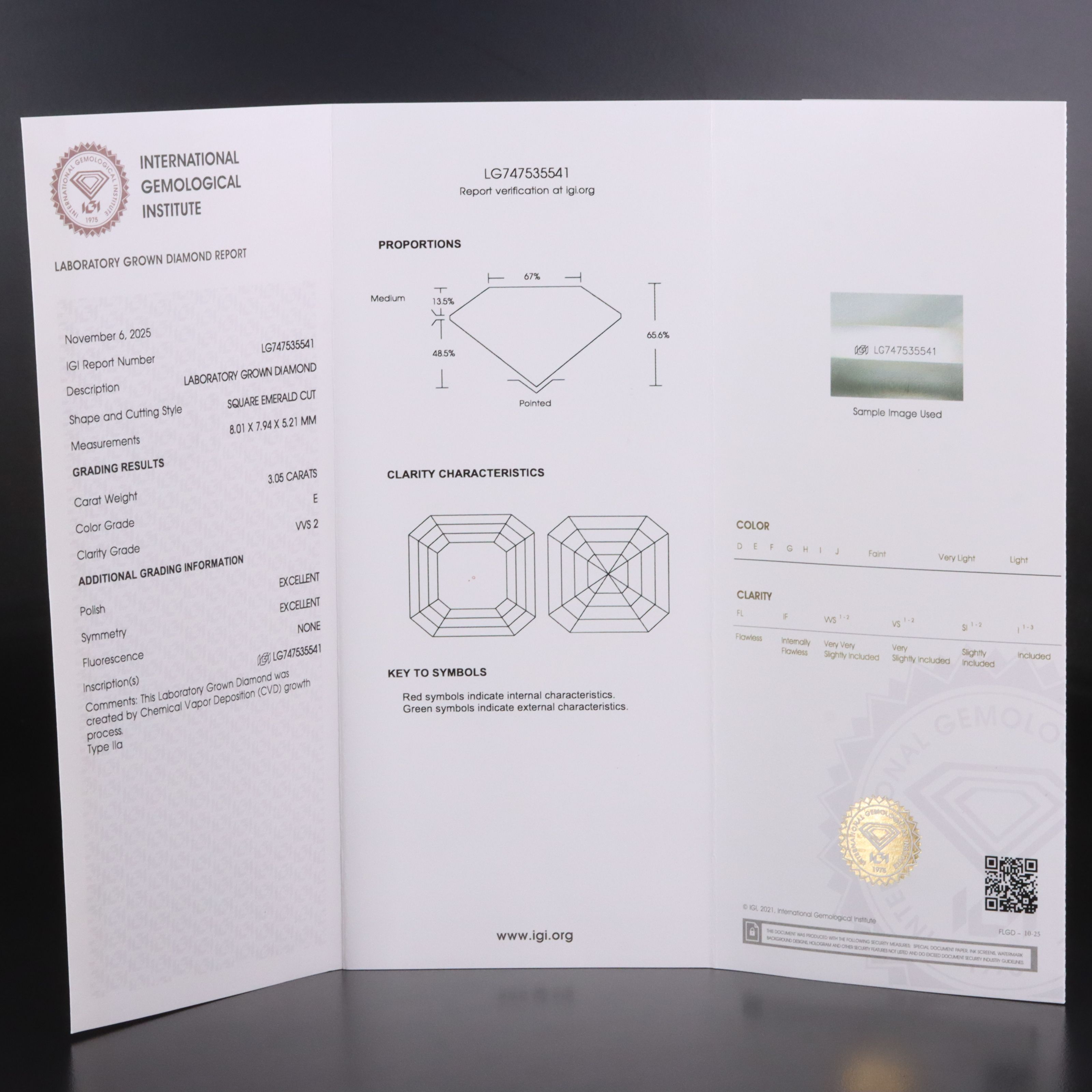 Loose 3.05 CT Lab Grown Diamond with IGI Report