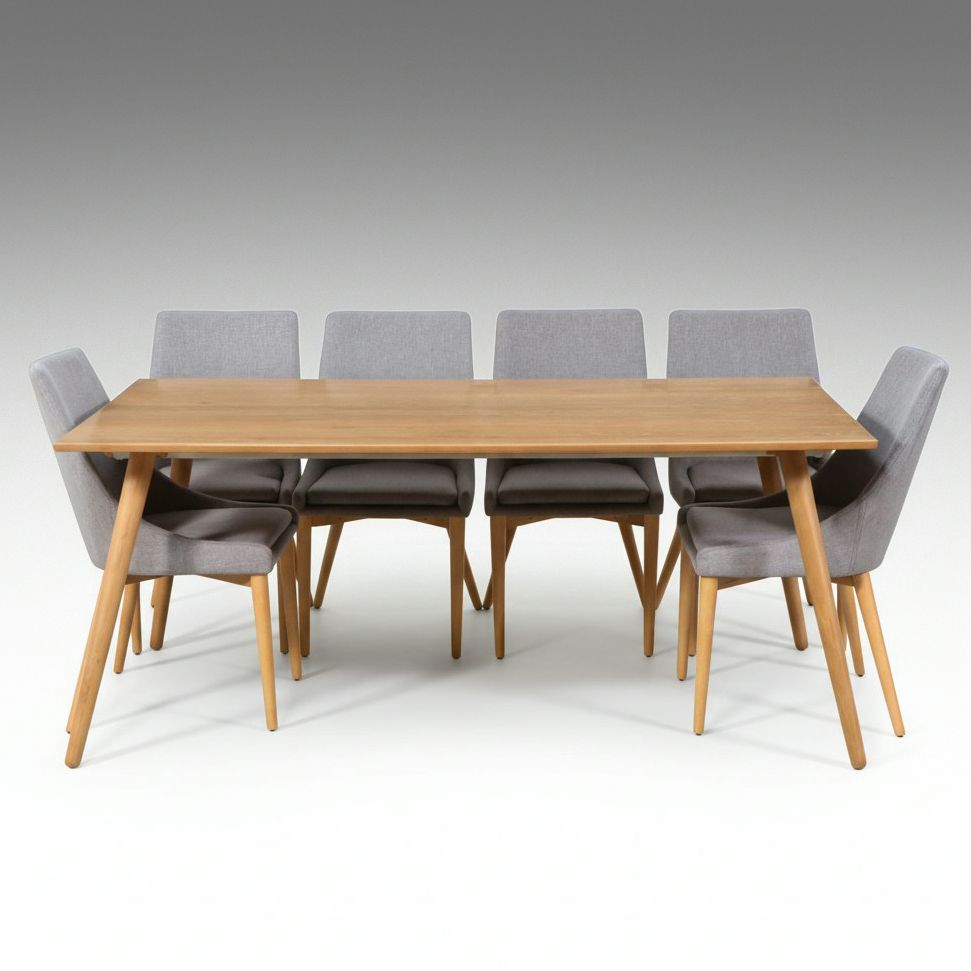 Seven-Piece Dining Set with Article "Seno" Oak Dining Table and "Candra" Chairs