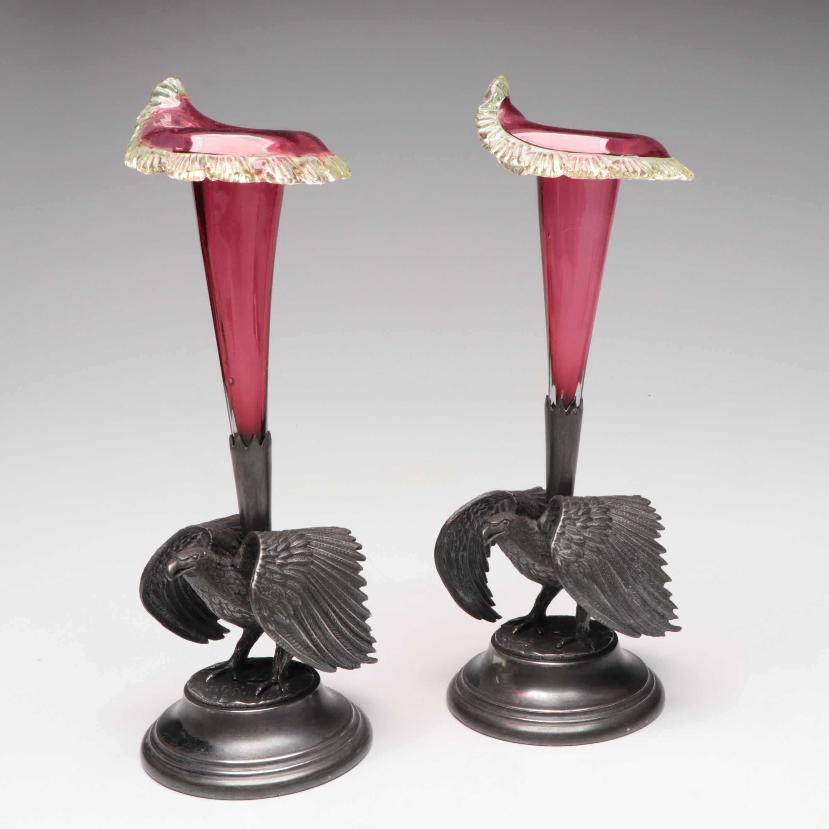 Vintage Eagle Silver Plate Glass Trumpet Epergne with Rogers Smith & Co. Goblet