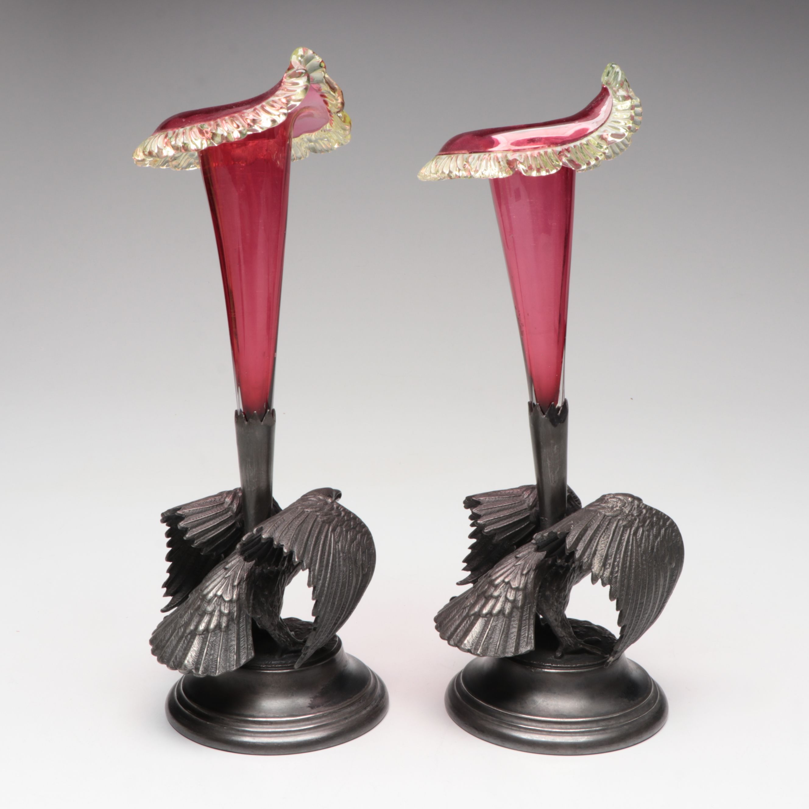 Vintage Eagle Silver Plate Glass Trumpet Epergne with Rogers Smith & Co. Goblet