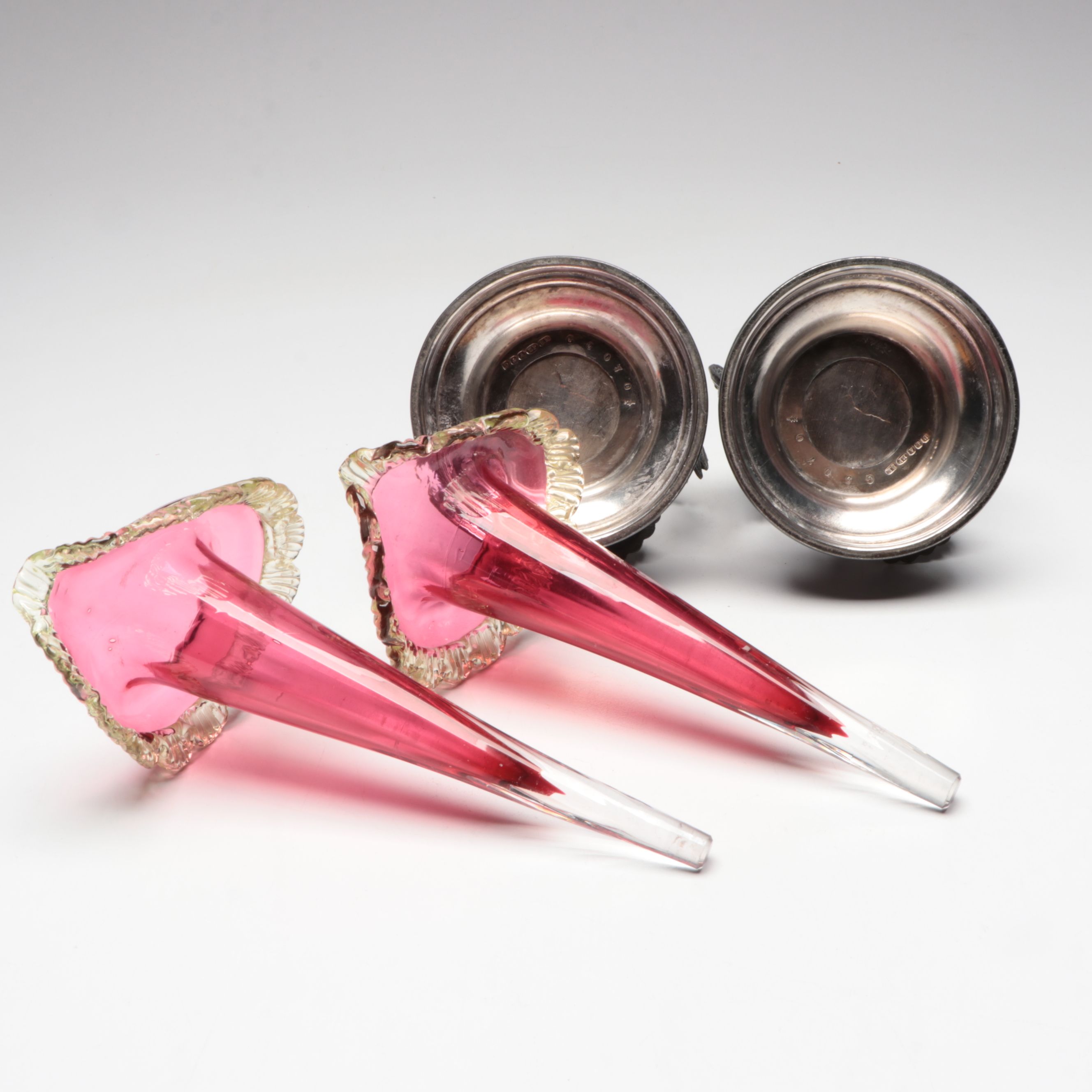 Vintage Eagle Silver Plate Glass Trumpet Epergne with Rogers Smith & Co. Goblet