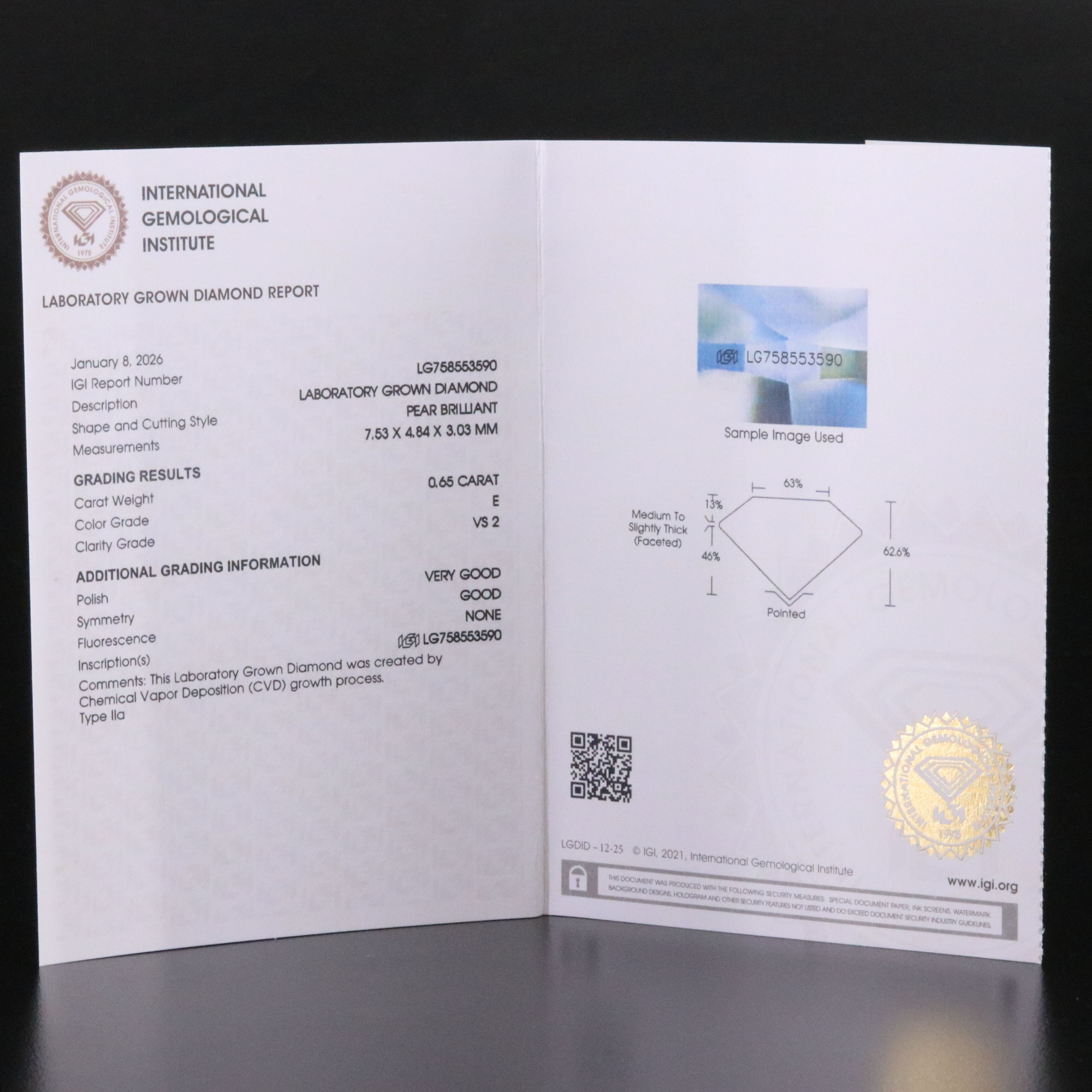 14K 5.25 CTW Lab Grown Diamond Ring with IGI Report