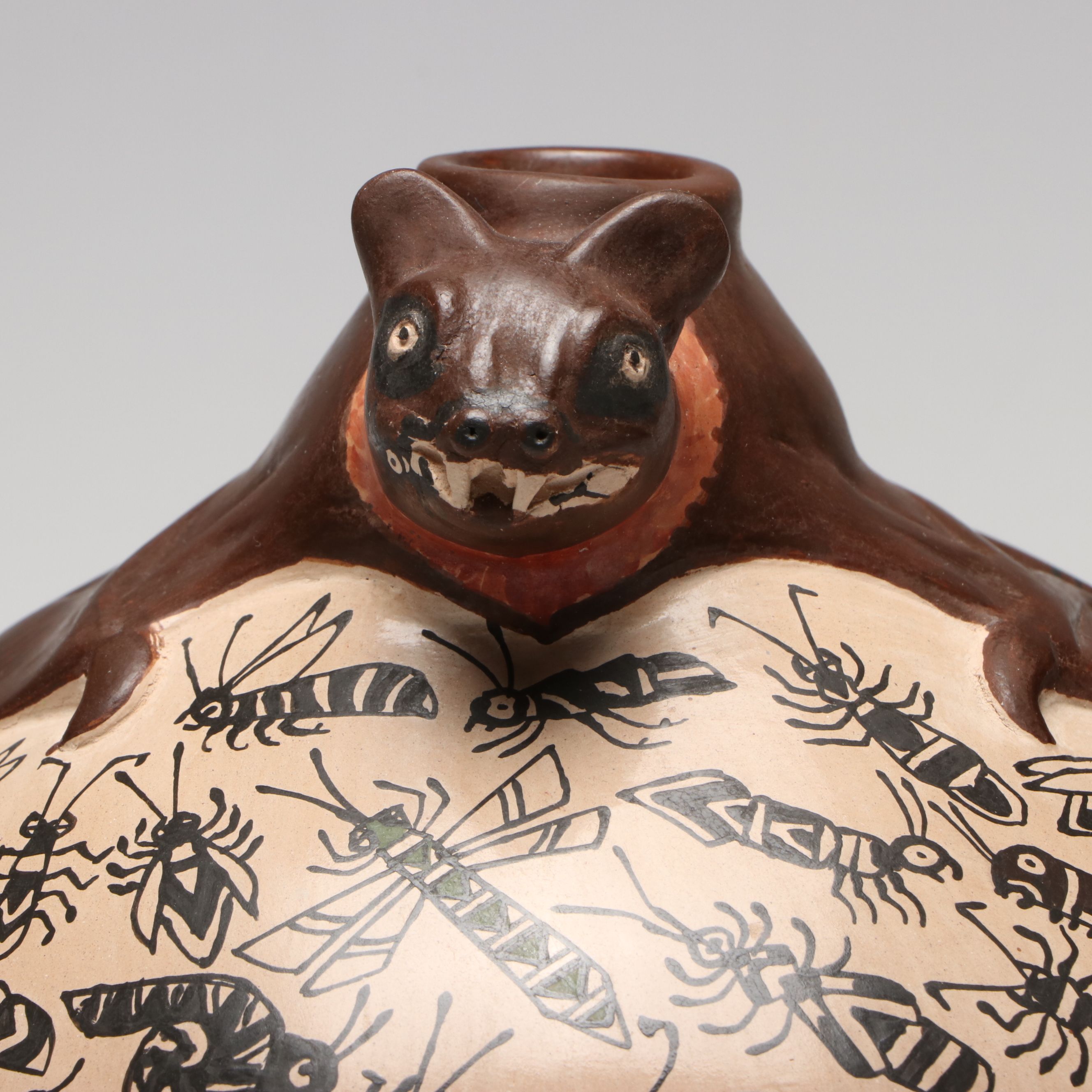 Manuel Rodriguez Guillen Mata Ortiz Pottery Vase with Bat and Insects