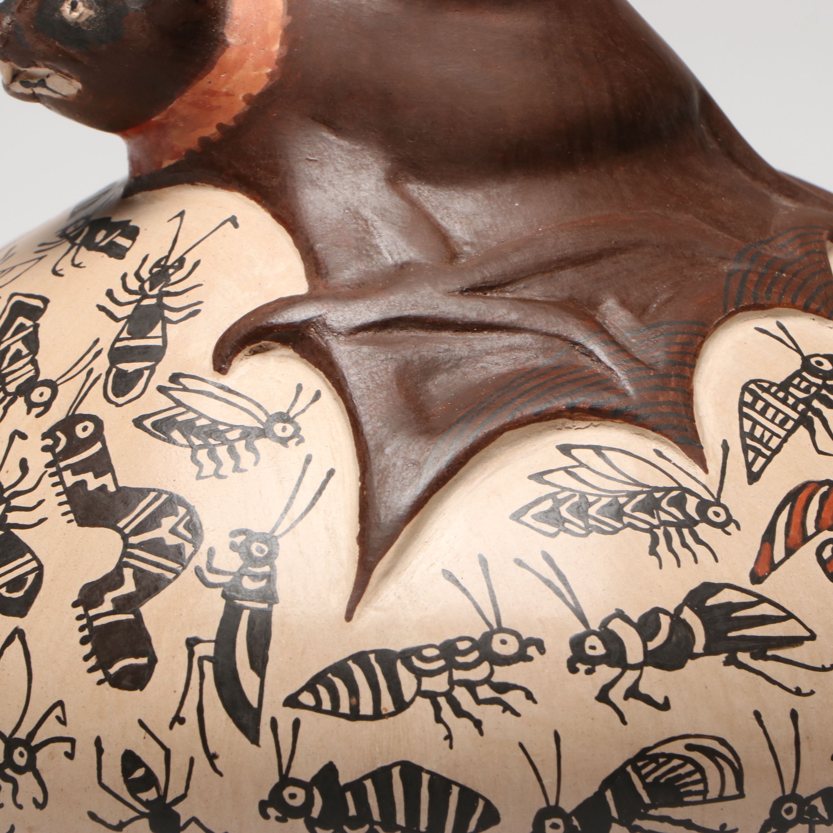 Manuel Rodriguez Guillen Mata Ortiz Pottery Vase with Bat and Insects