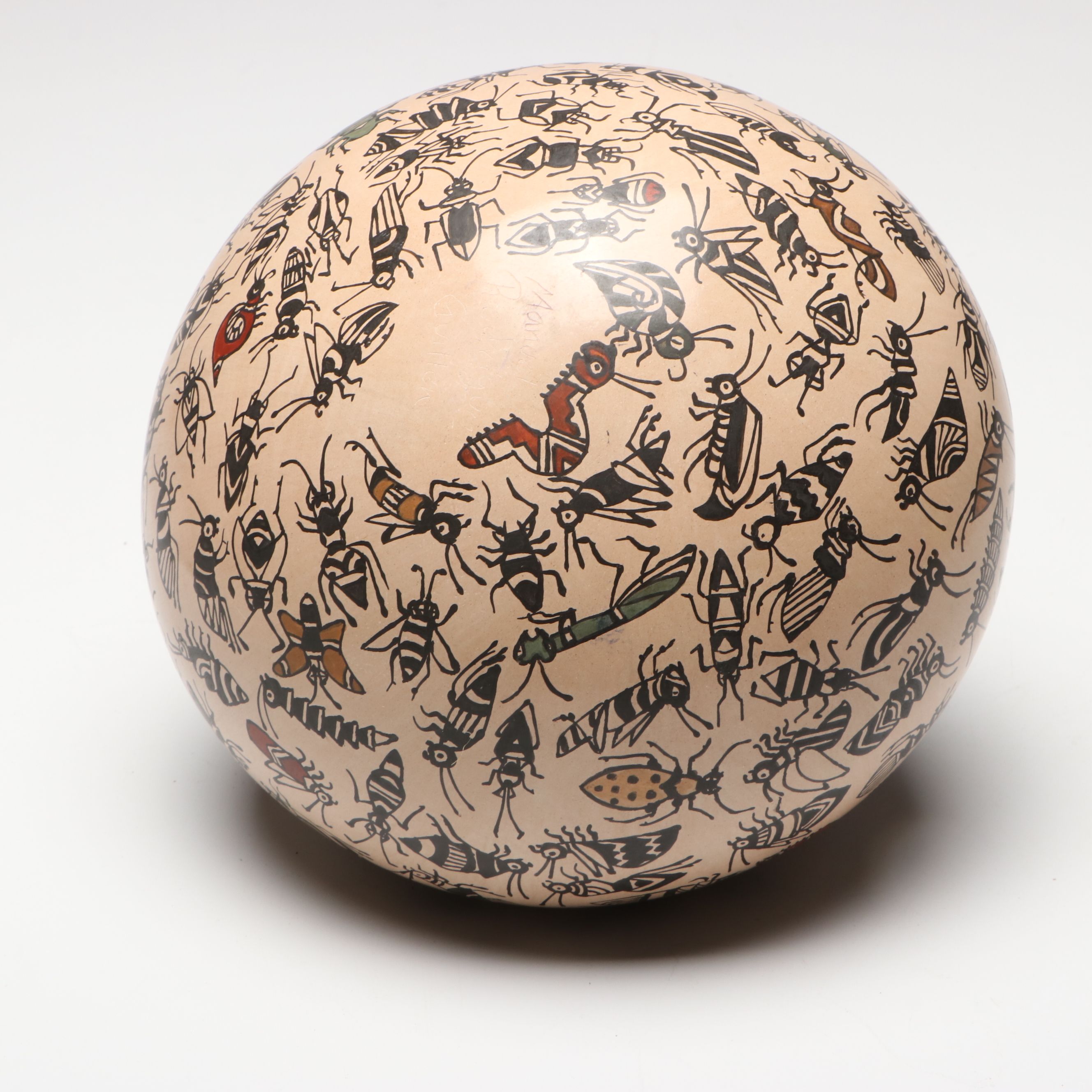 Manuel Rodriguez Guillen Mata Ortiz Pottery Vase with Bat and Insects