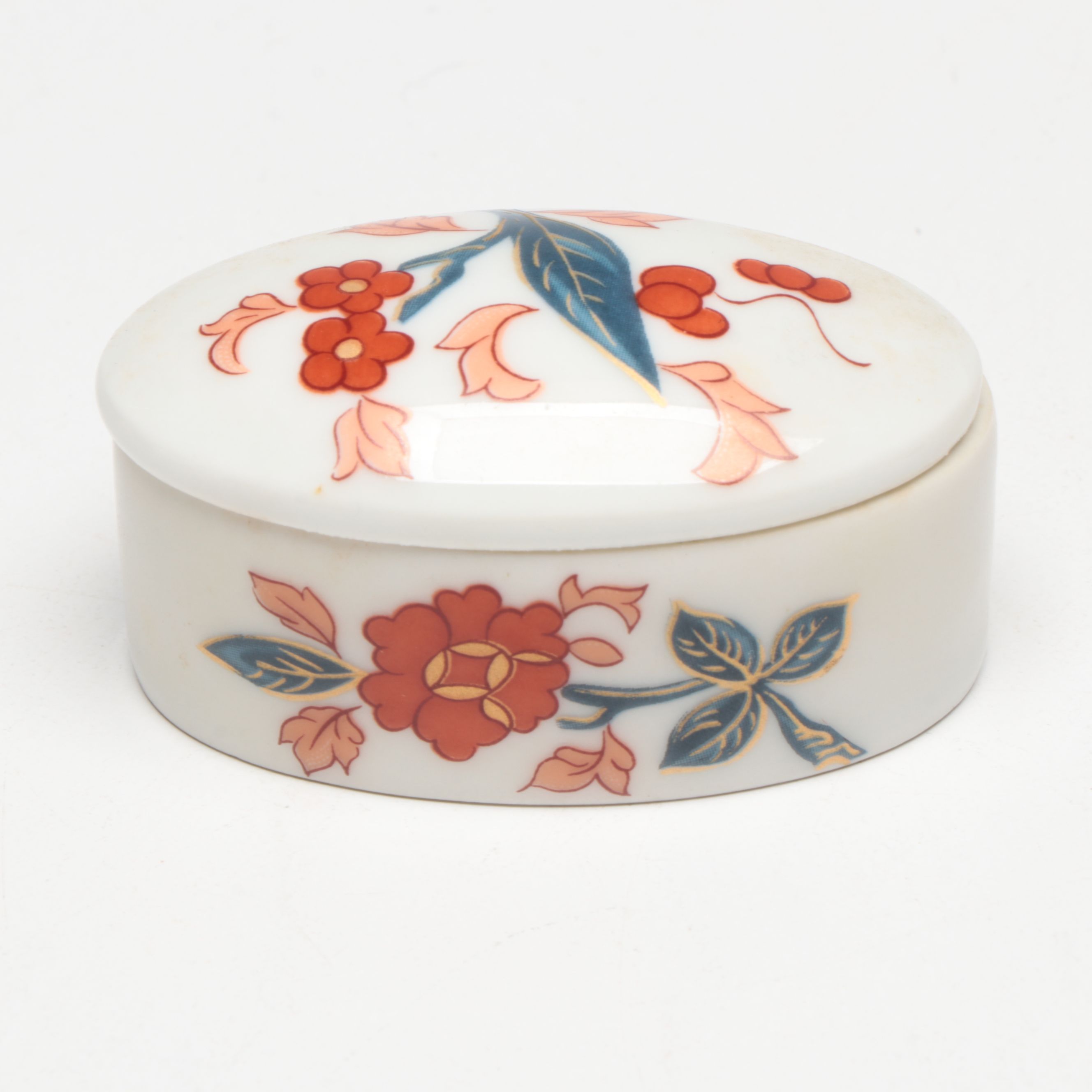 Floral Porcelain Egg Shaped Boxes with Floral Cloisonné Box