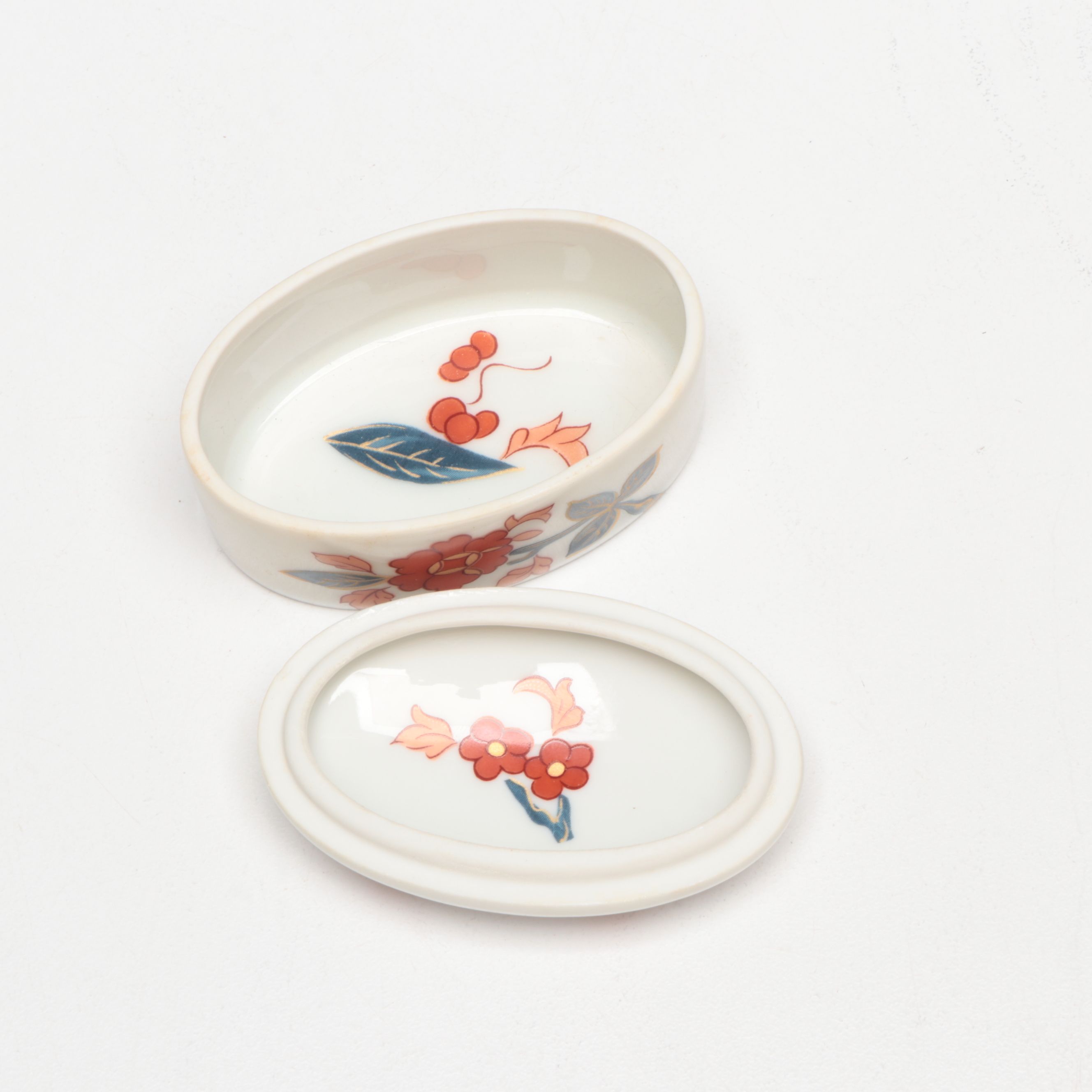 Floral Porcelain Egg Shaped Boxes with Floral Cloisonné Box