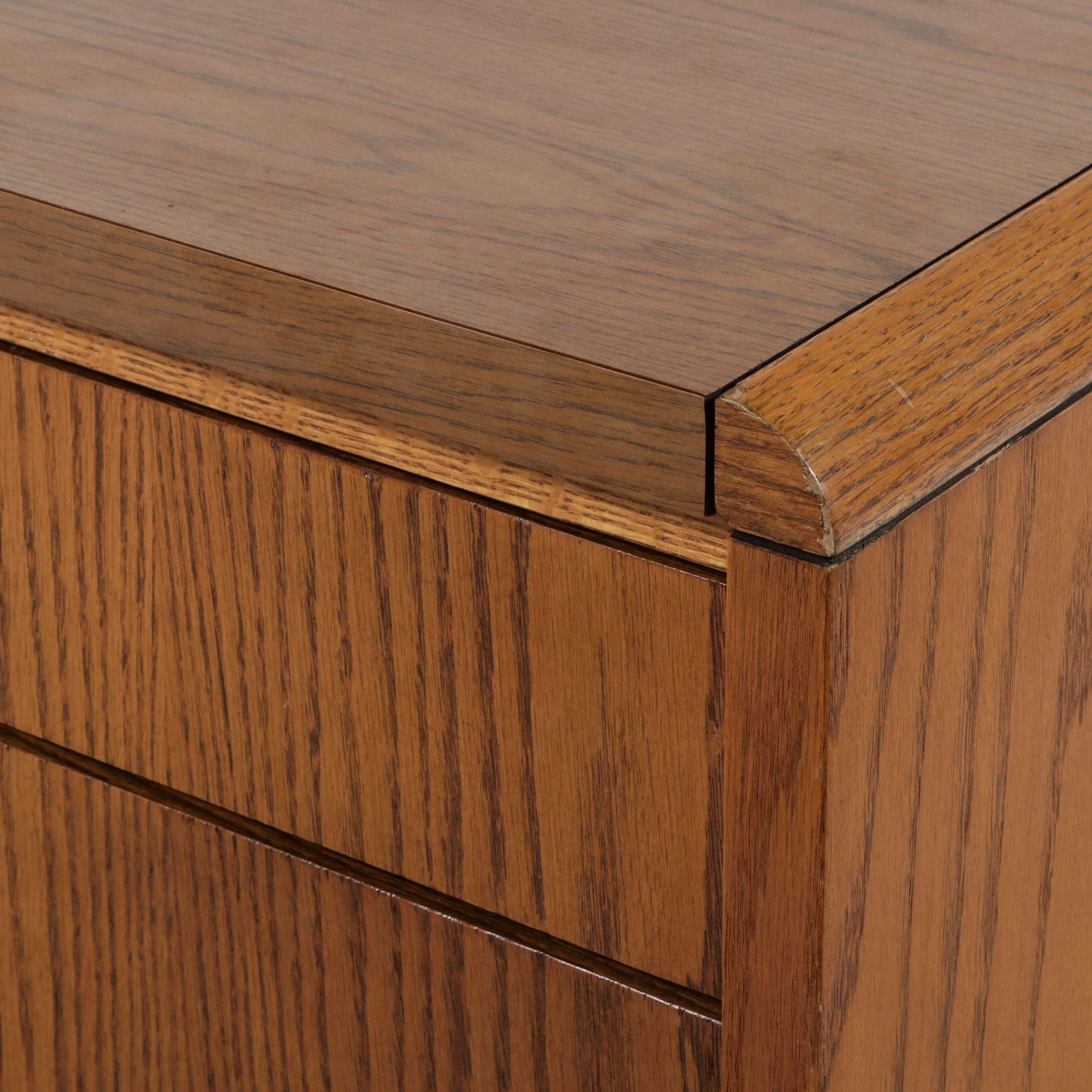 Brutalist Style Oak Veneer Executive Desk, Late 20th Century