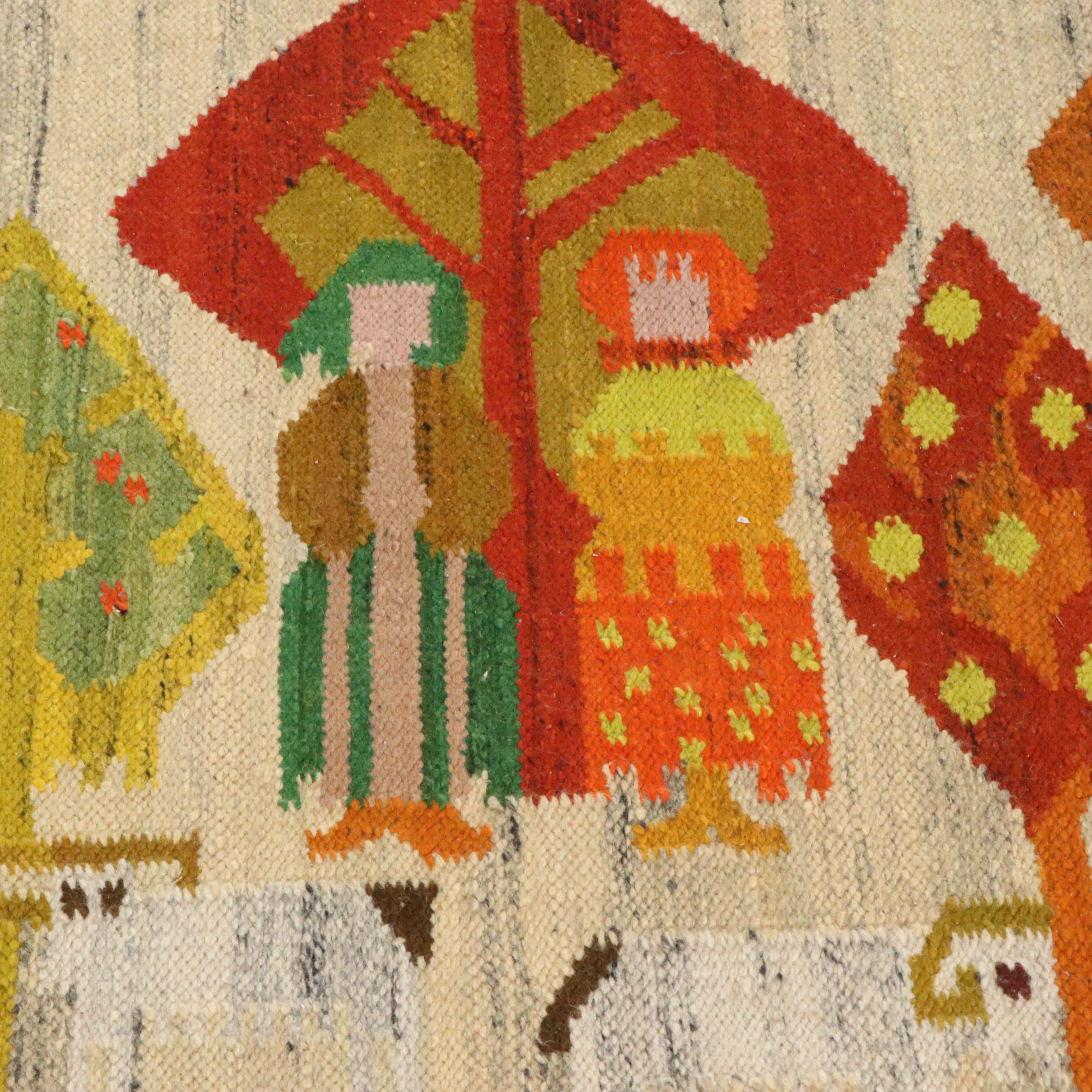 2'5 x 4'11 Handwoven Mid Century Modern Scandinavian Rölakan Accent Rug