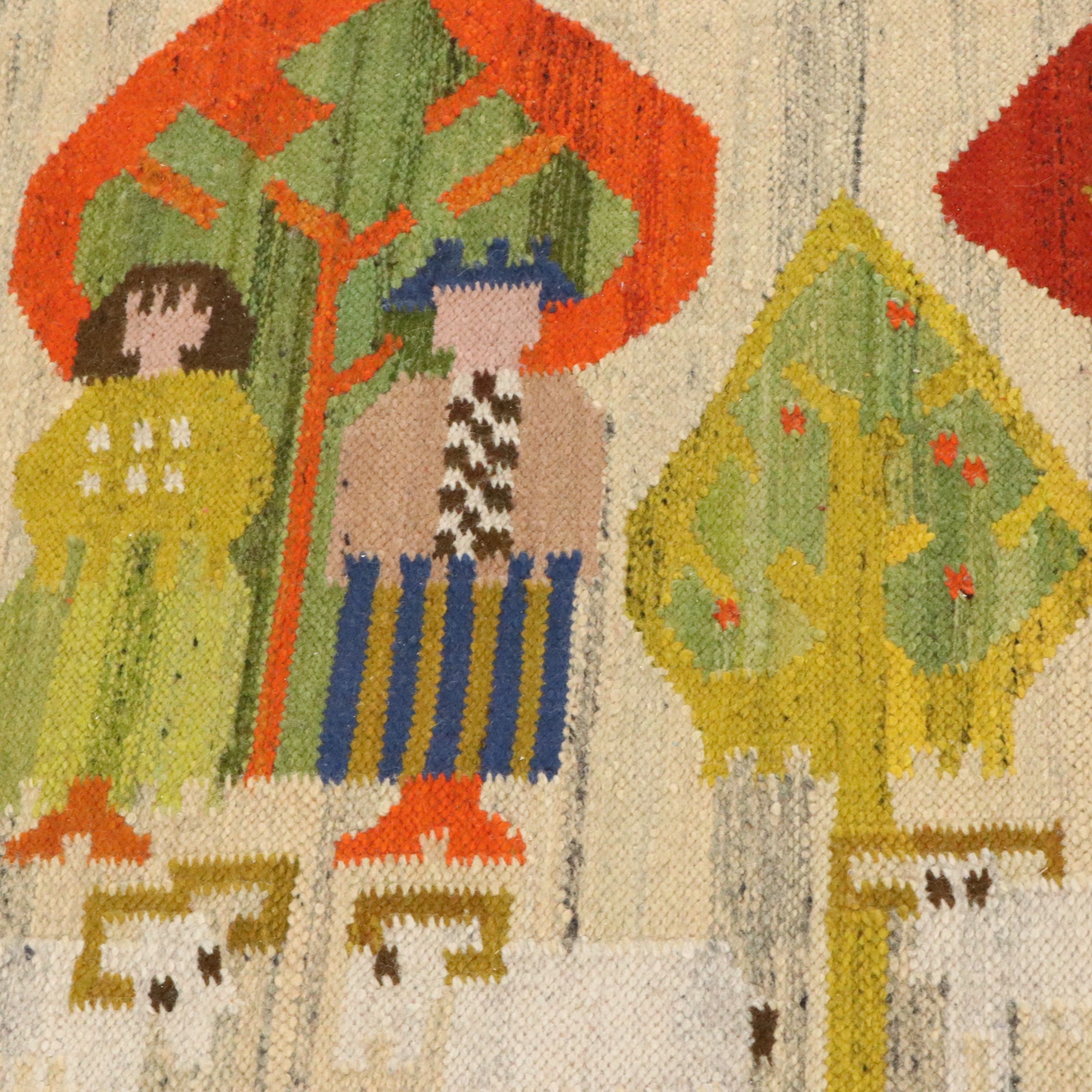 2'5 x 4'11 Handwoven Mid Century Modern Scandinavian Rölakan Accent Rug