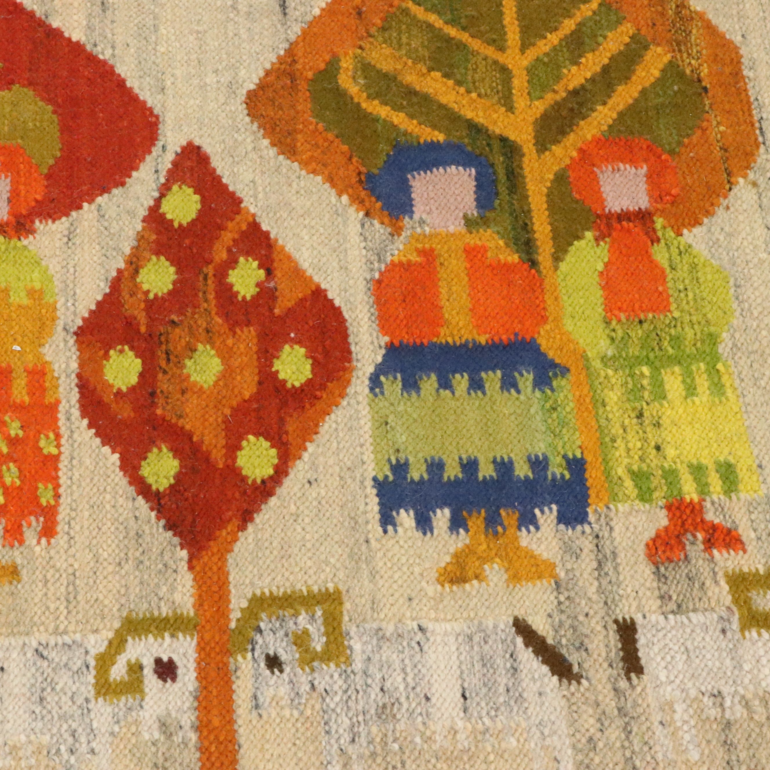 2'5 x 4'11 Handwoven Mid Century Modern Scandinavian Rölakan Accent Rug