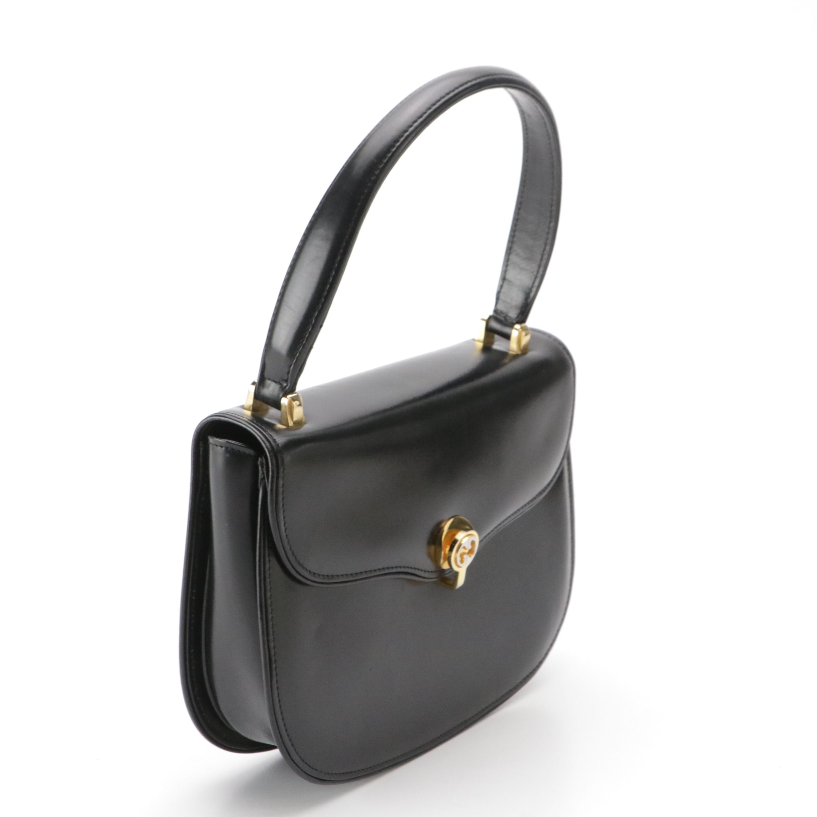 Gucci Vintage Top Handle Bag in Black Smooth Calfskin Leather