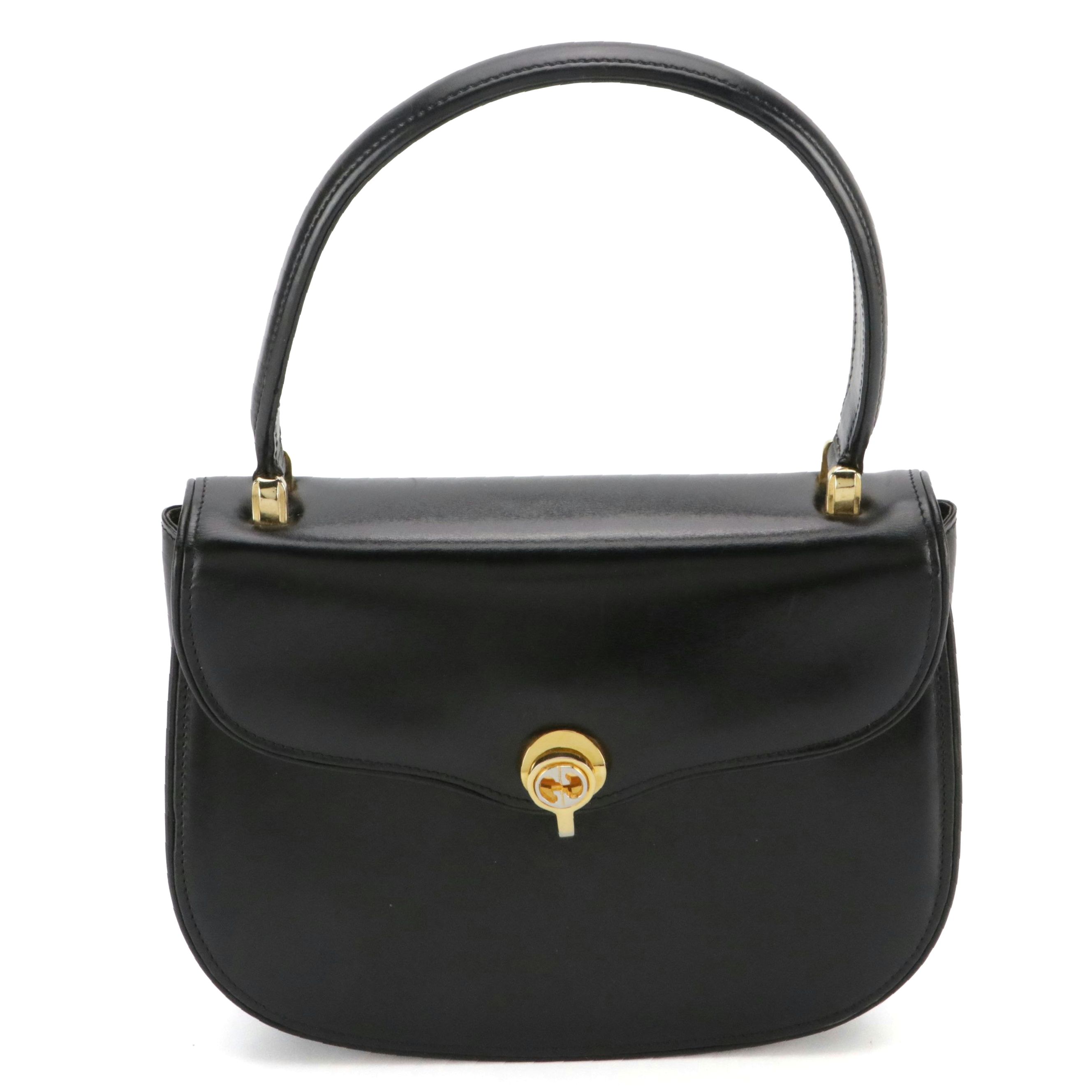 Gucci Vintage Top Handle Bag in Black Smooth Calfskin Leather