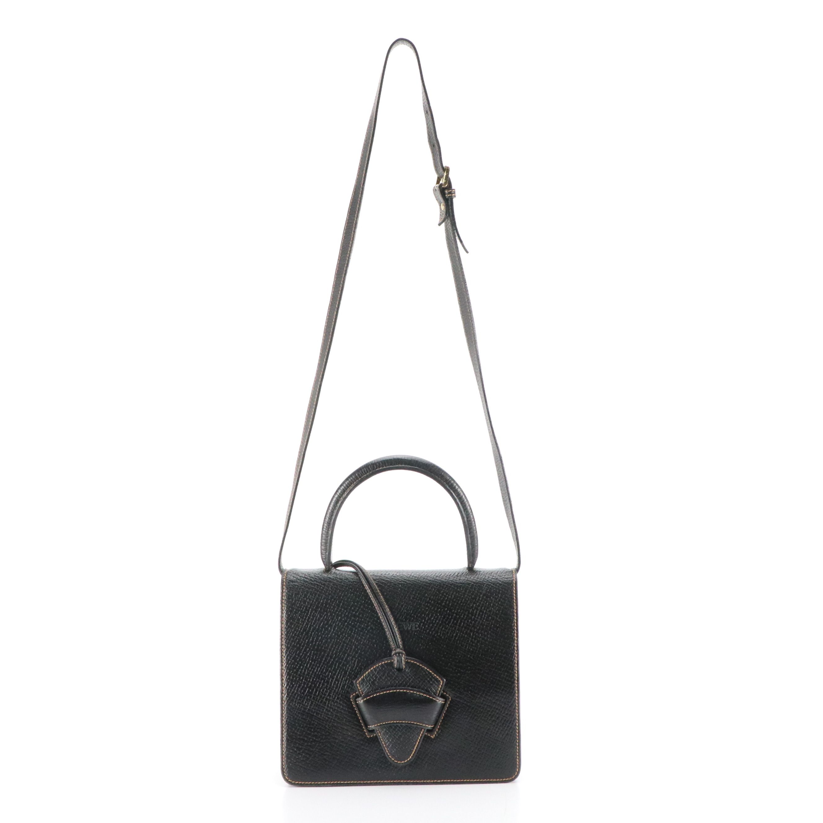 Loewe Barcelona Two-Way Top Handle Bag in Black Grained Leather