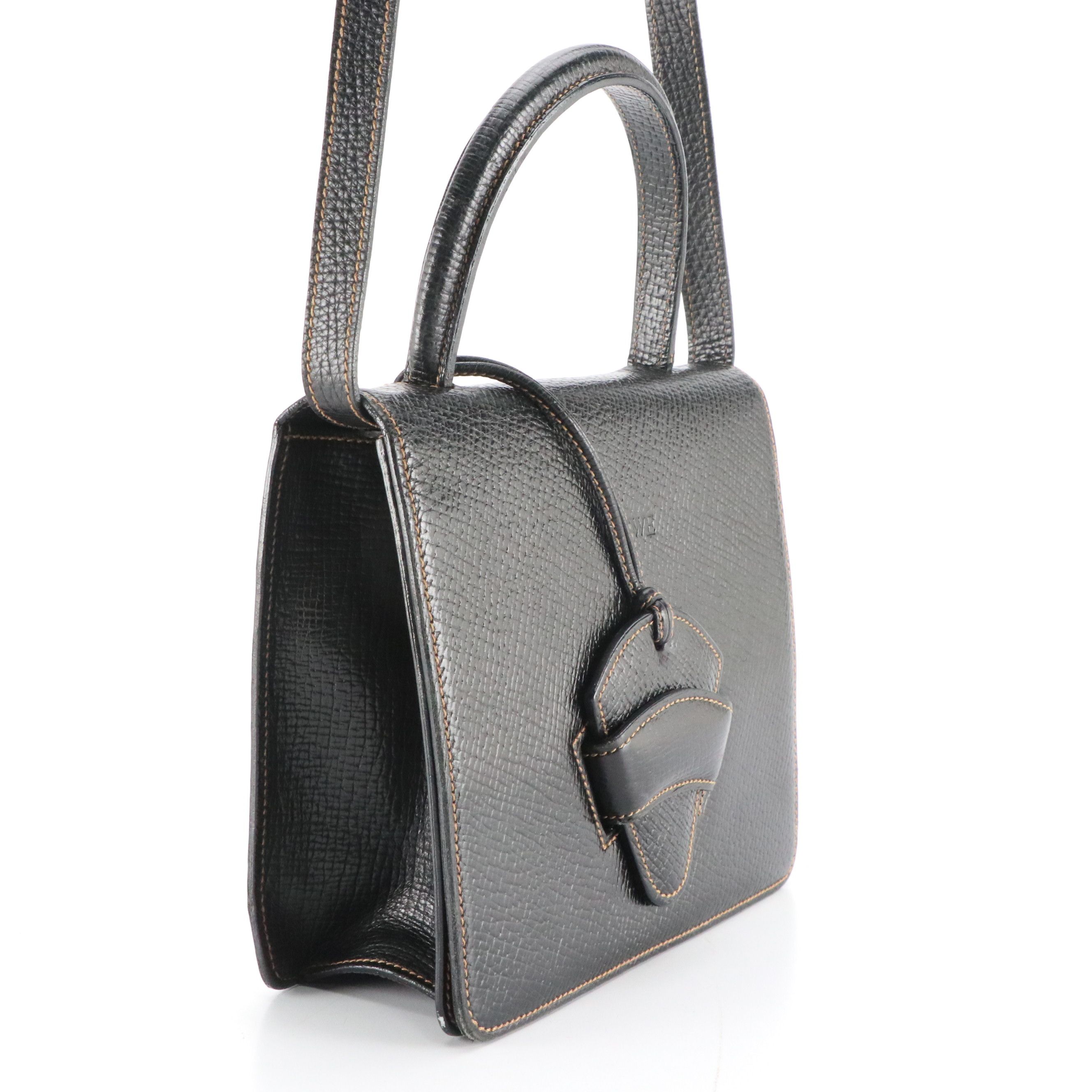 Loewe Barcelona Two-Way Top Handle Bag in Black Grained Leather