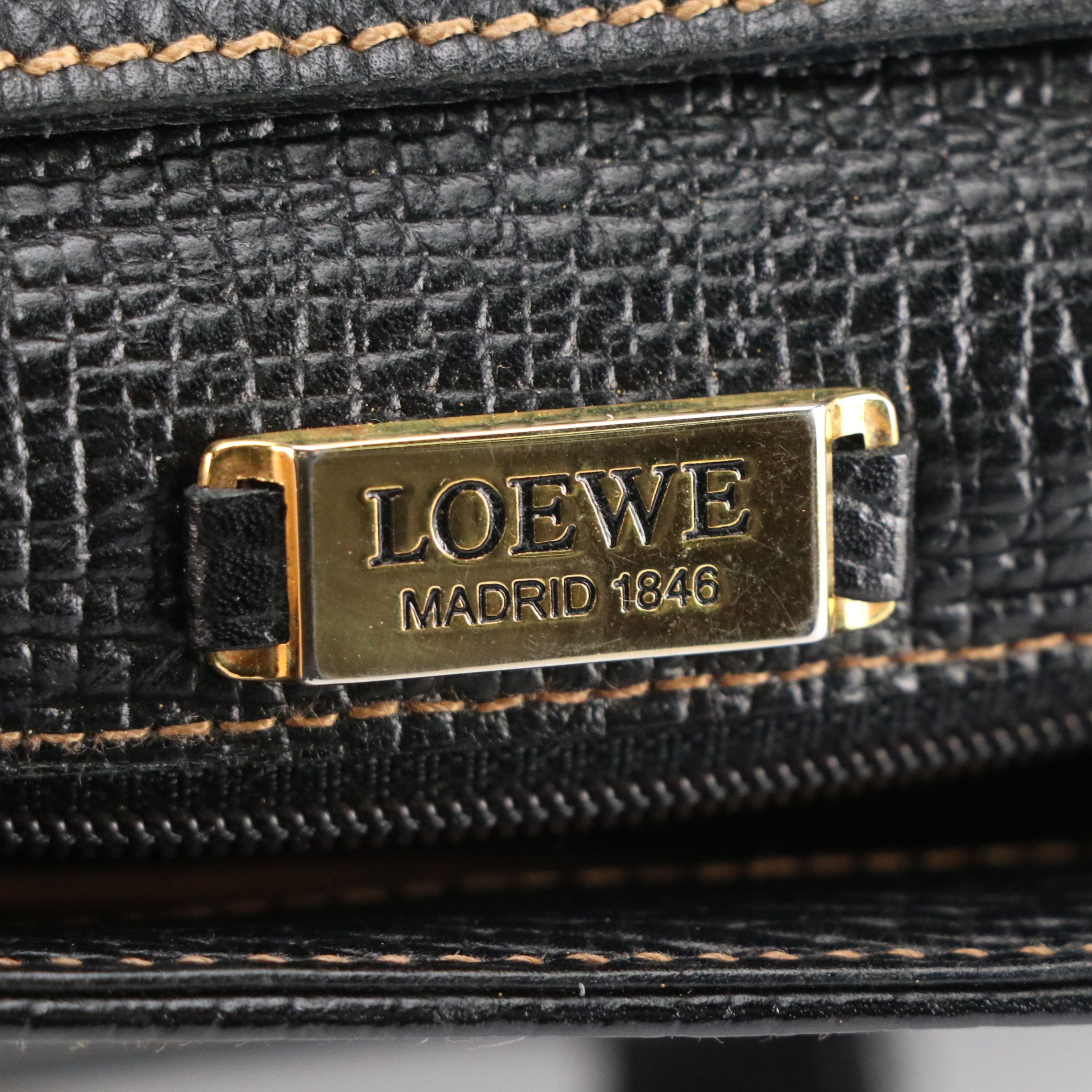 Loewe Barcelona Two-Way Top Handle Bag in Black Grained Leather