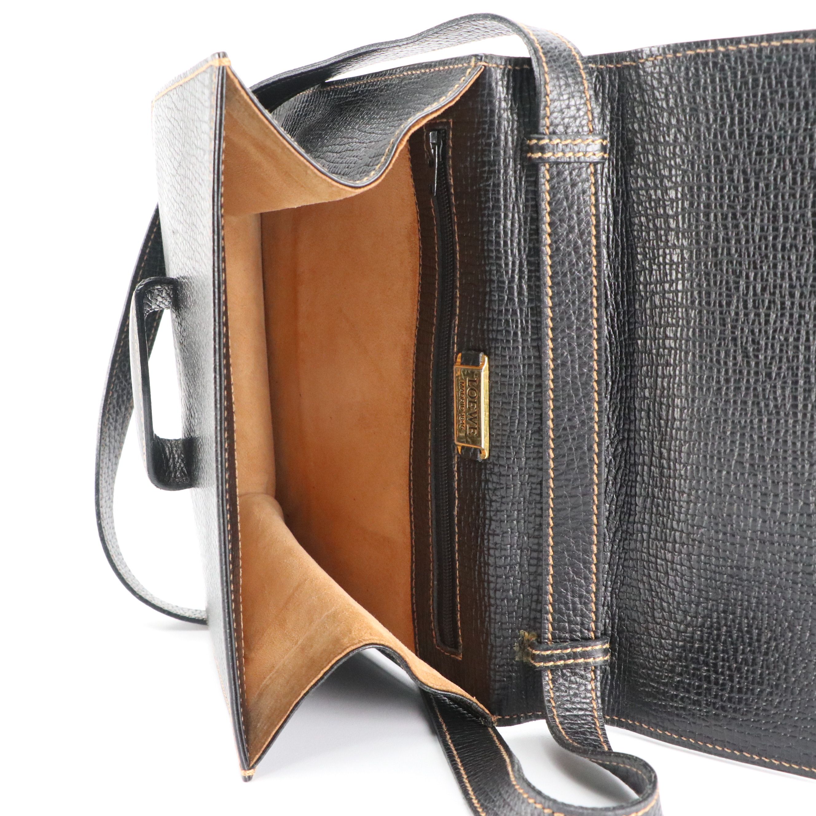 Loewe Barcelona Two-Way Top Handle Bag in Black Grained Leather