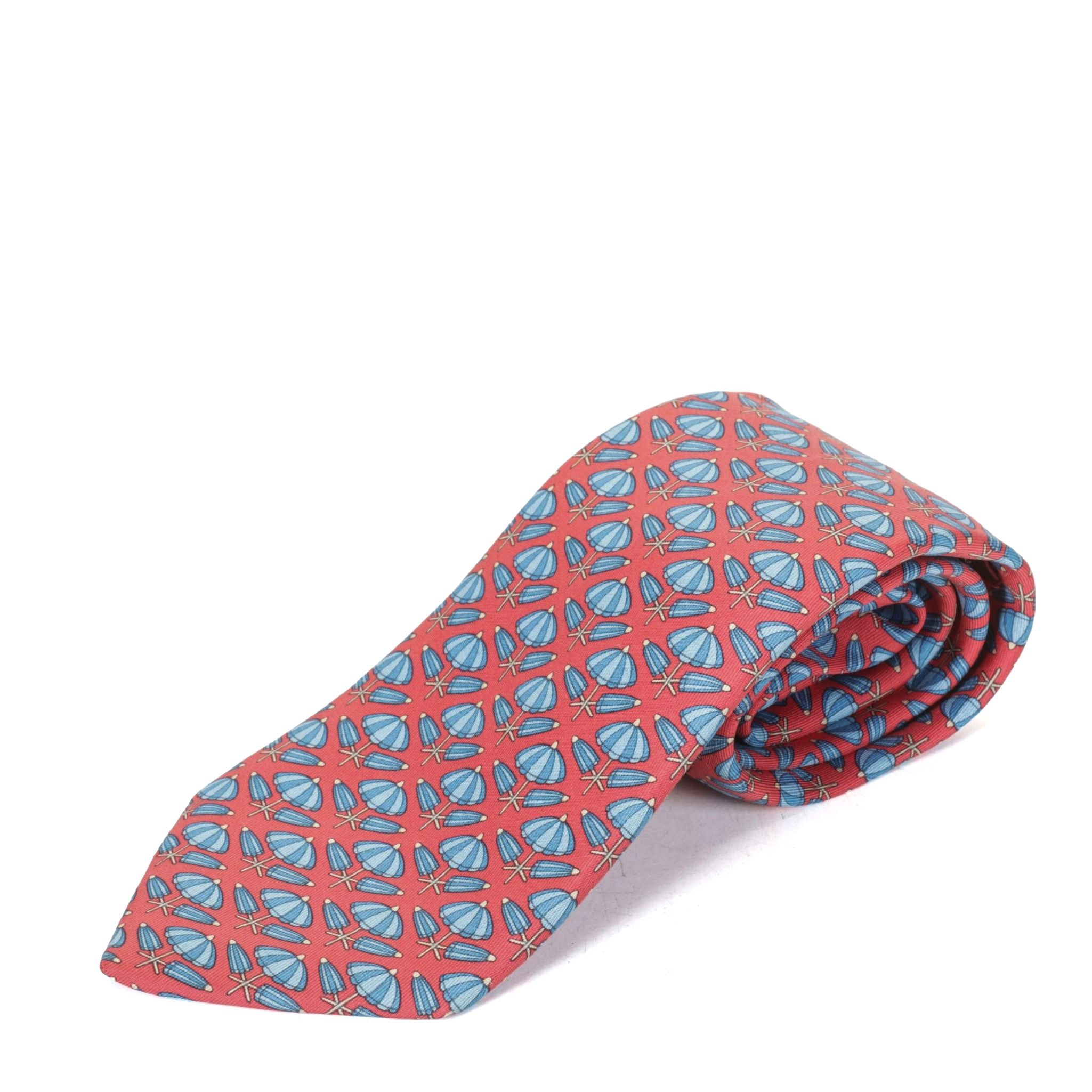Hermès Silk Necktie with Blue Umbrella Pattern