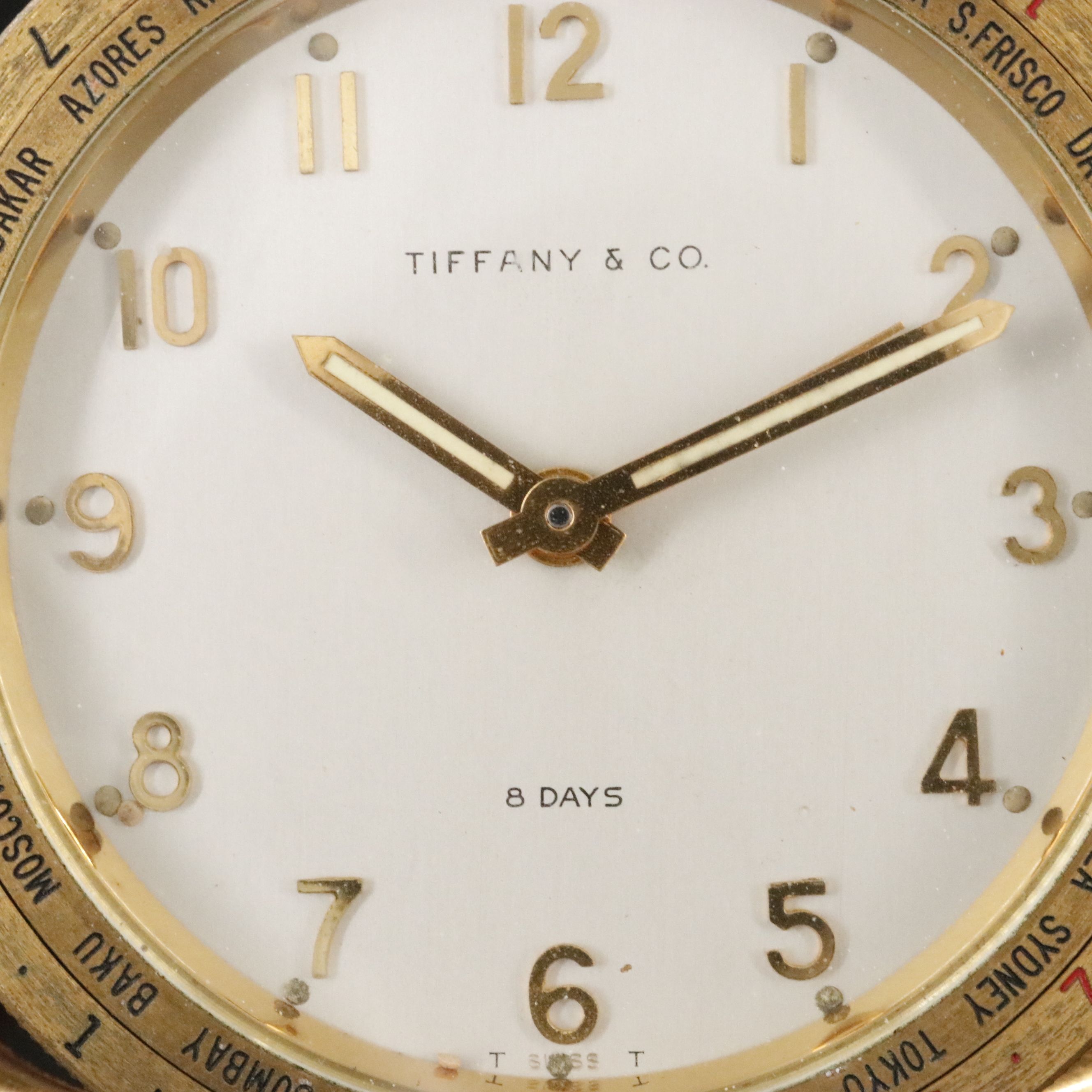 Tiffany & Co. Brass World Travel 8 Day Alarm Desk Clock