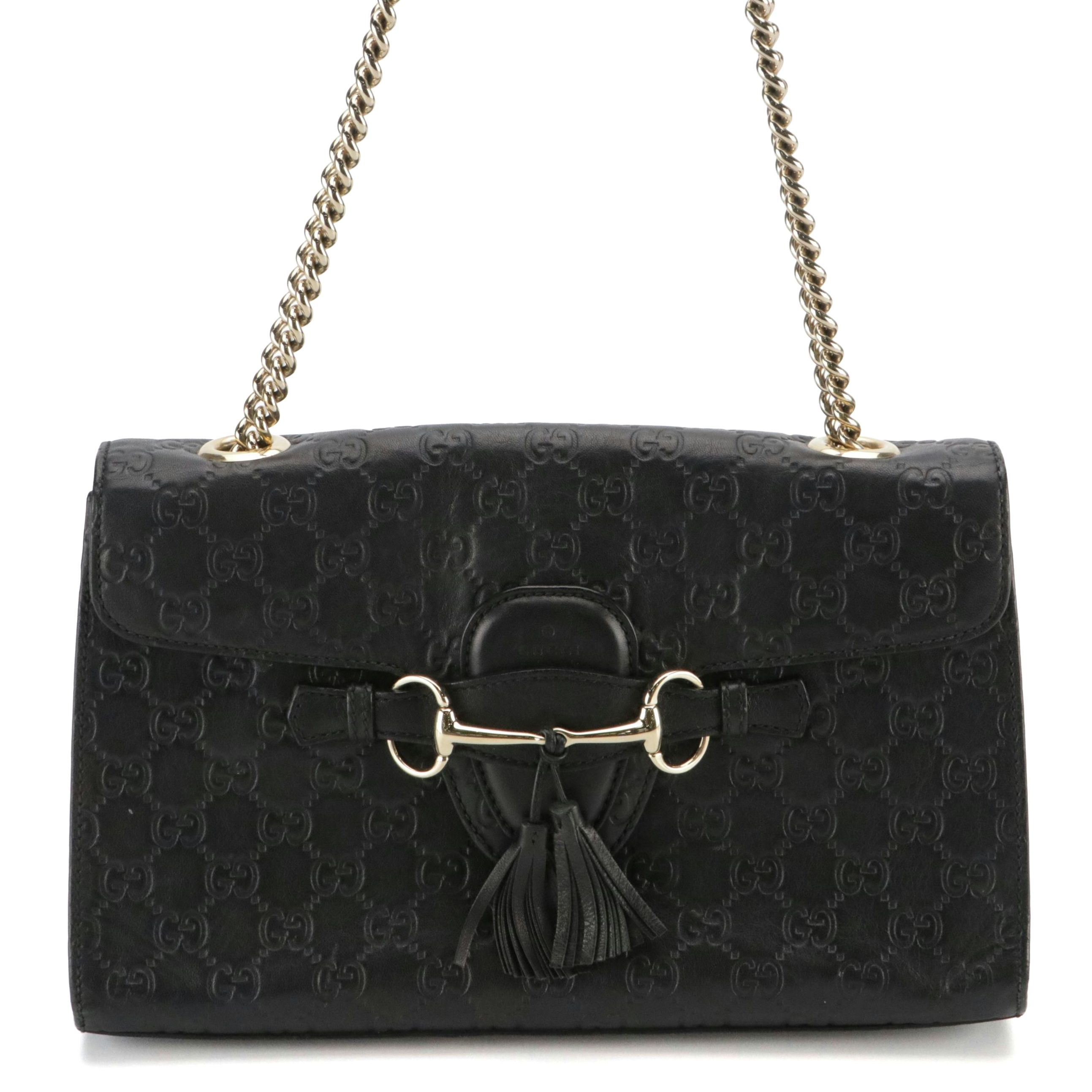 Gucci Medium Emily Chain Shoulder Bag in Black Guccissima Leather