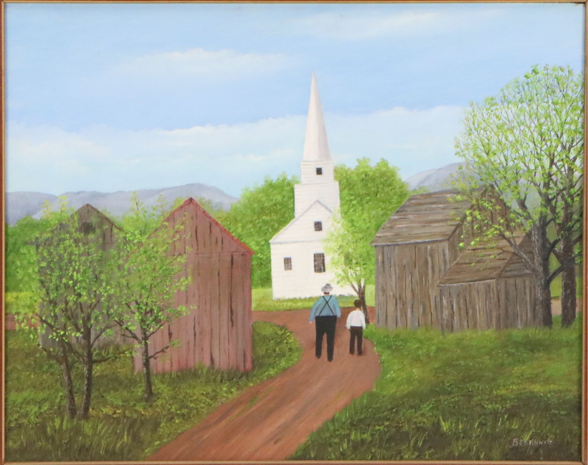 Oil Painting of Rural Church, Mid to Late 20th Century