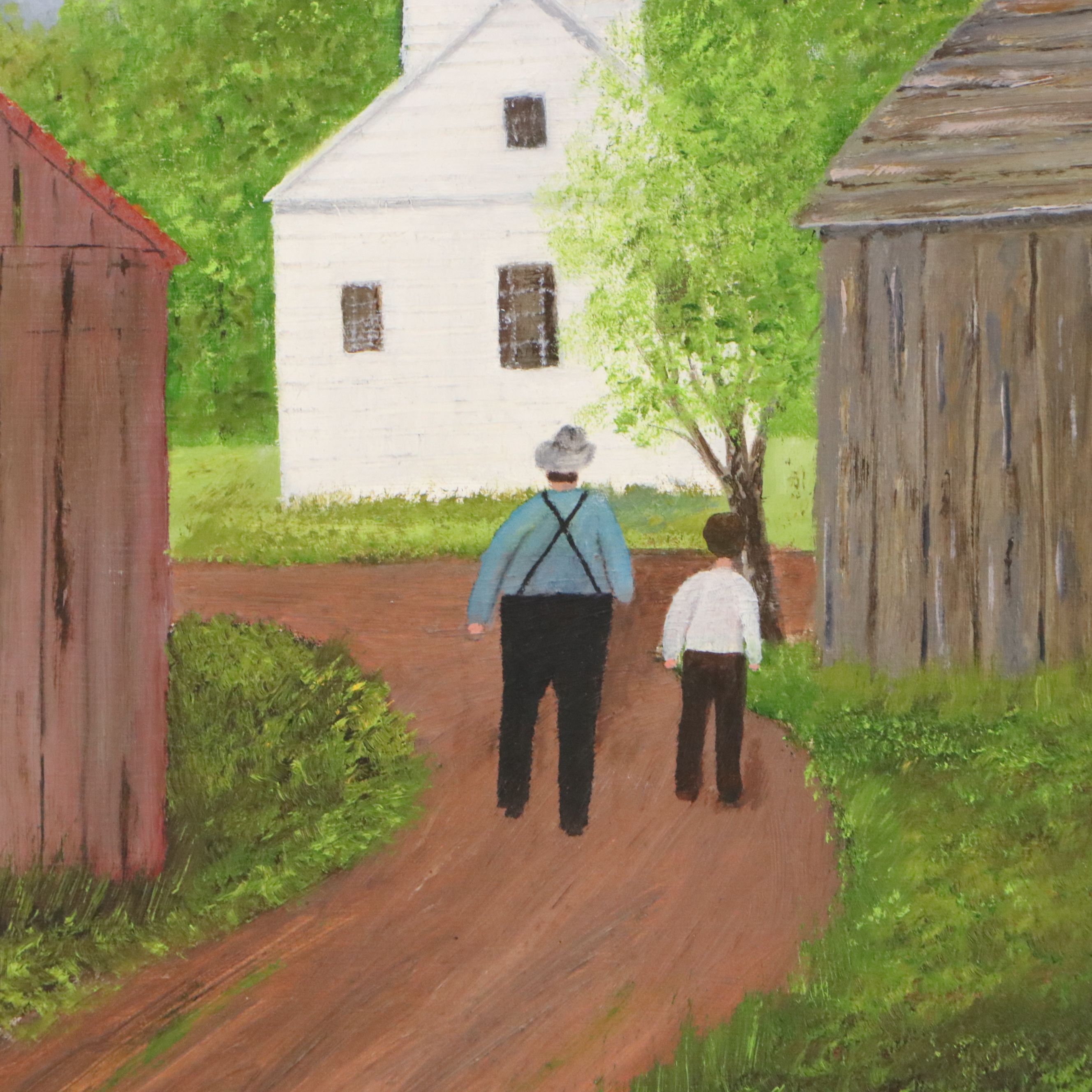 Oil Painting of Rural Church, Mid to Late 20th Century