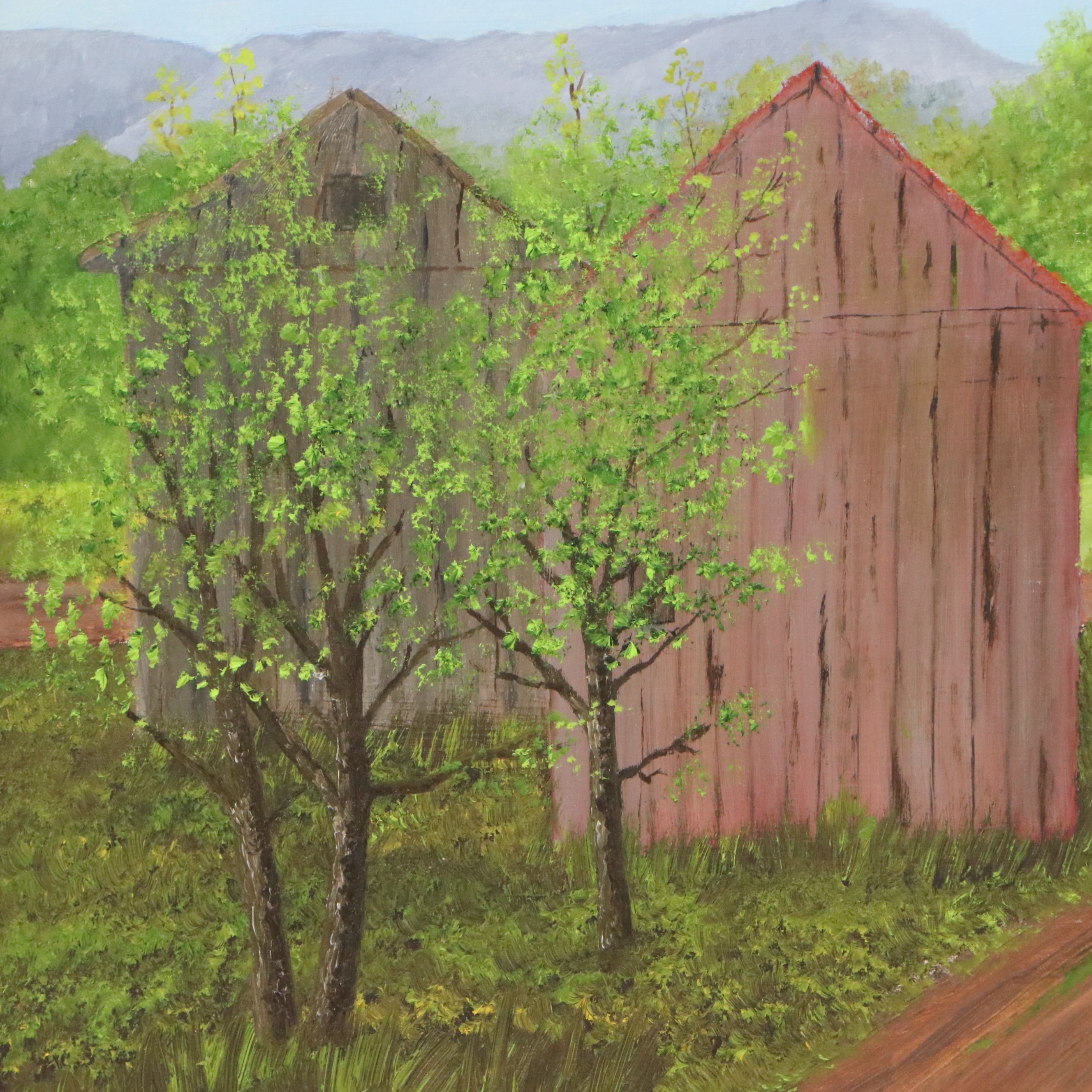 Oil Painting of Rural Church, Mid to Late 20th Century