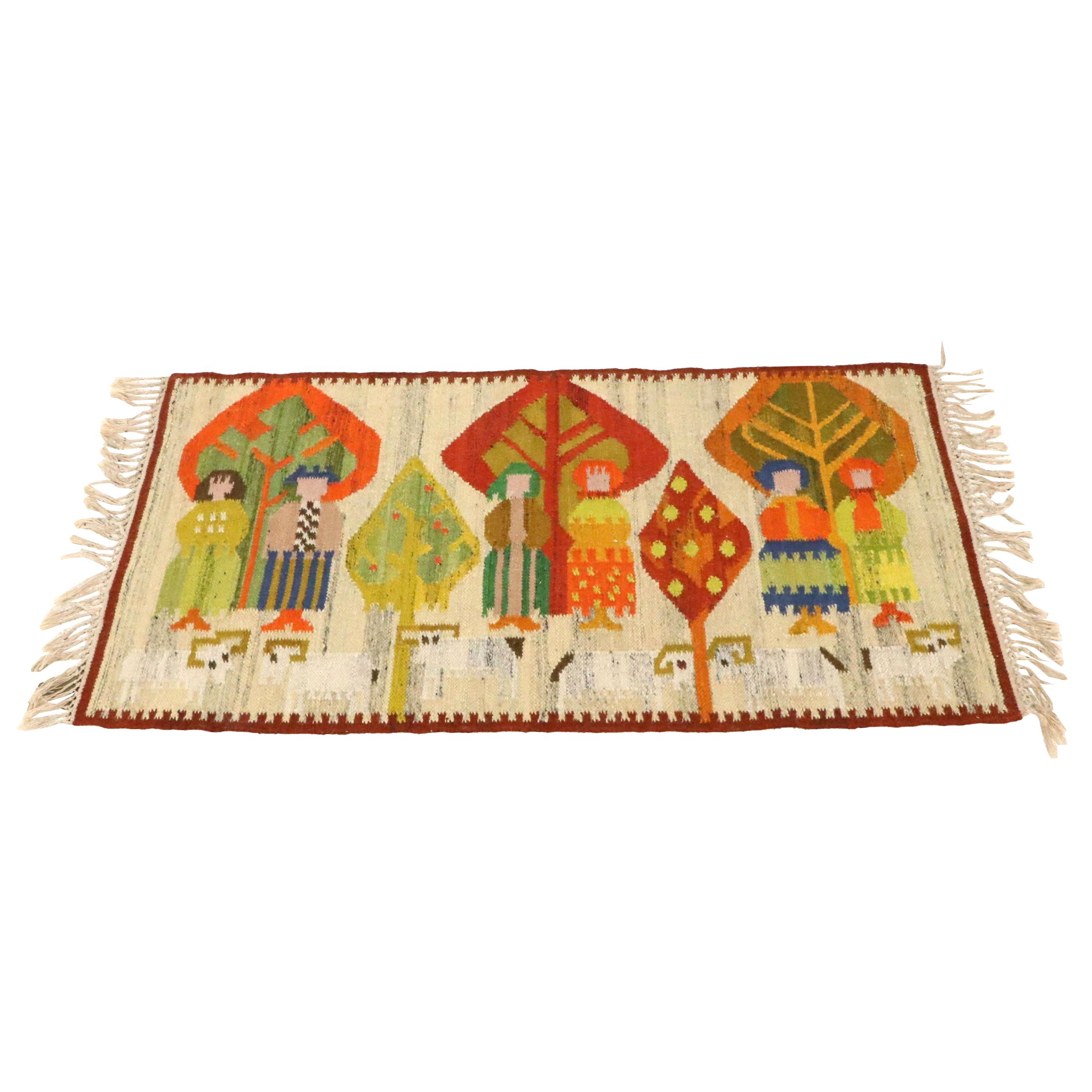 2'5 x 4'11 Handwoven Mid Century Modern Scandinavian Rölakan Accent Rug