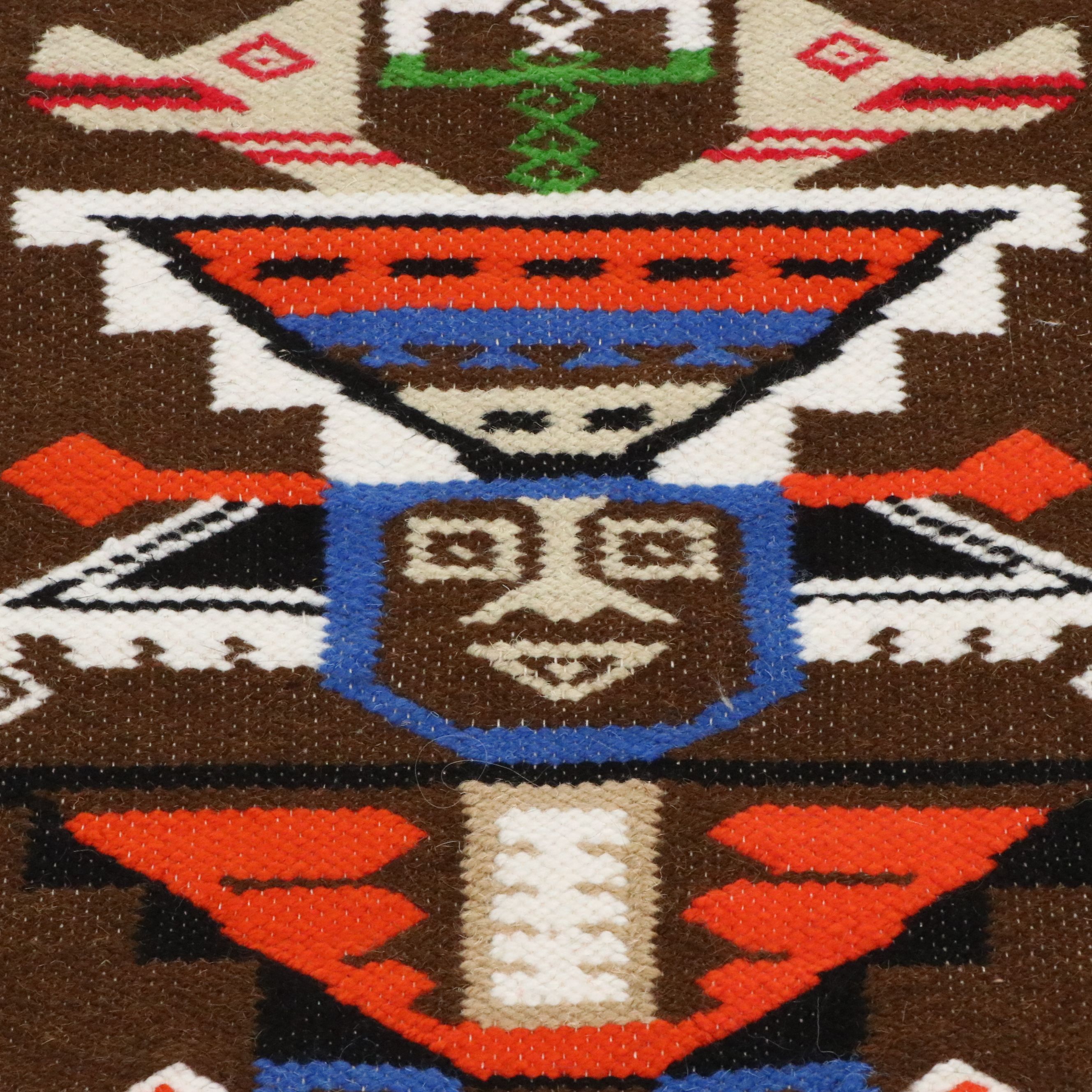 1'9 x 3'4 Handwoven Mexican Oaxaca Pictorial Totem Image Accent Rug