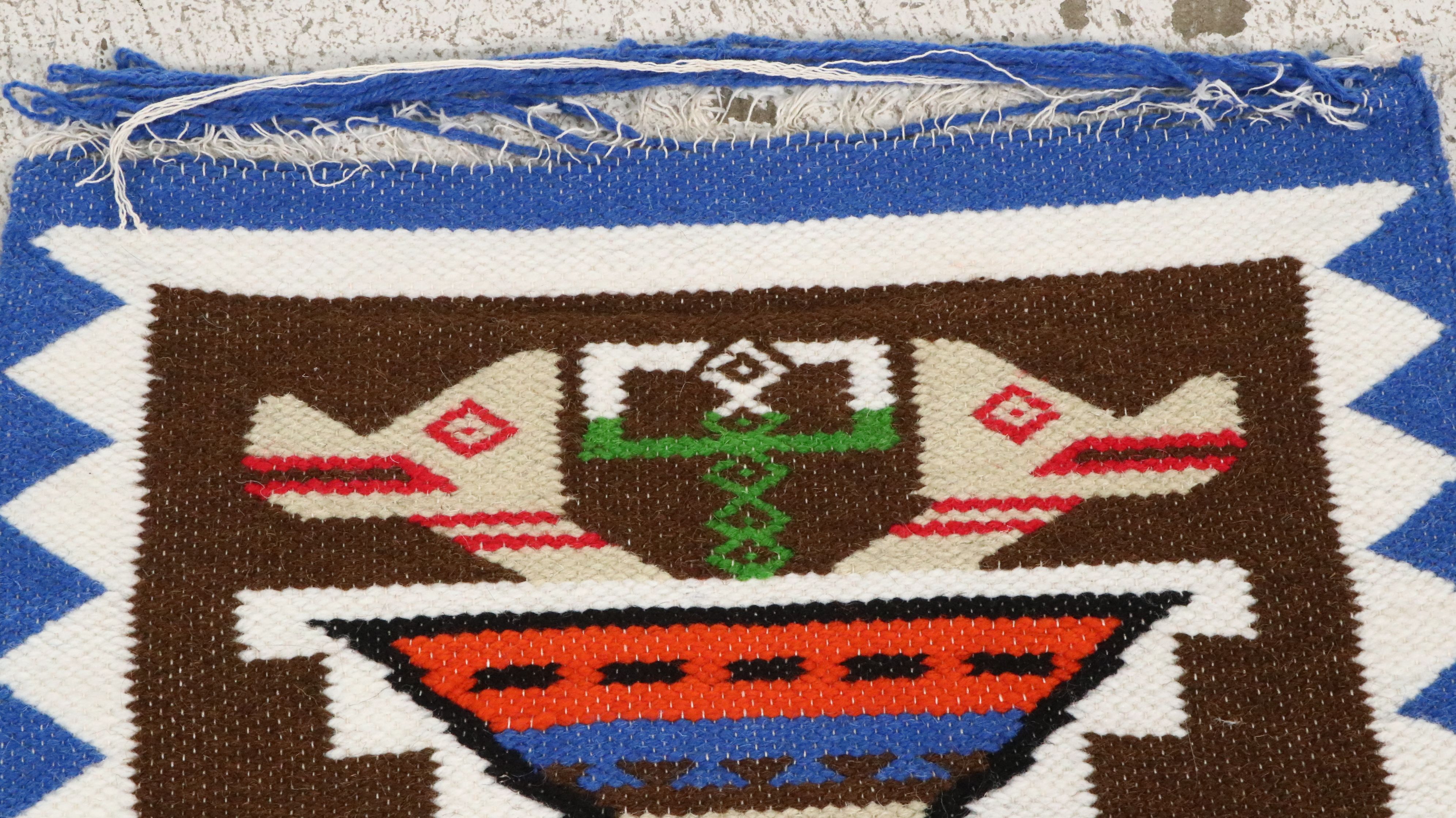 1'9 x 3'4 Handwoven Mexican Oaxaca Pictorial Totem Image Accent Rug