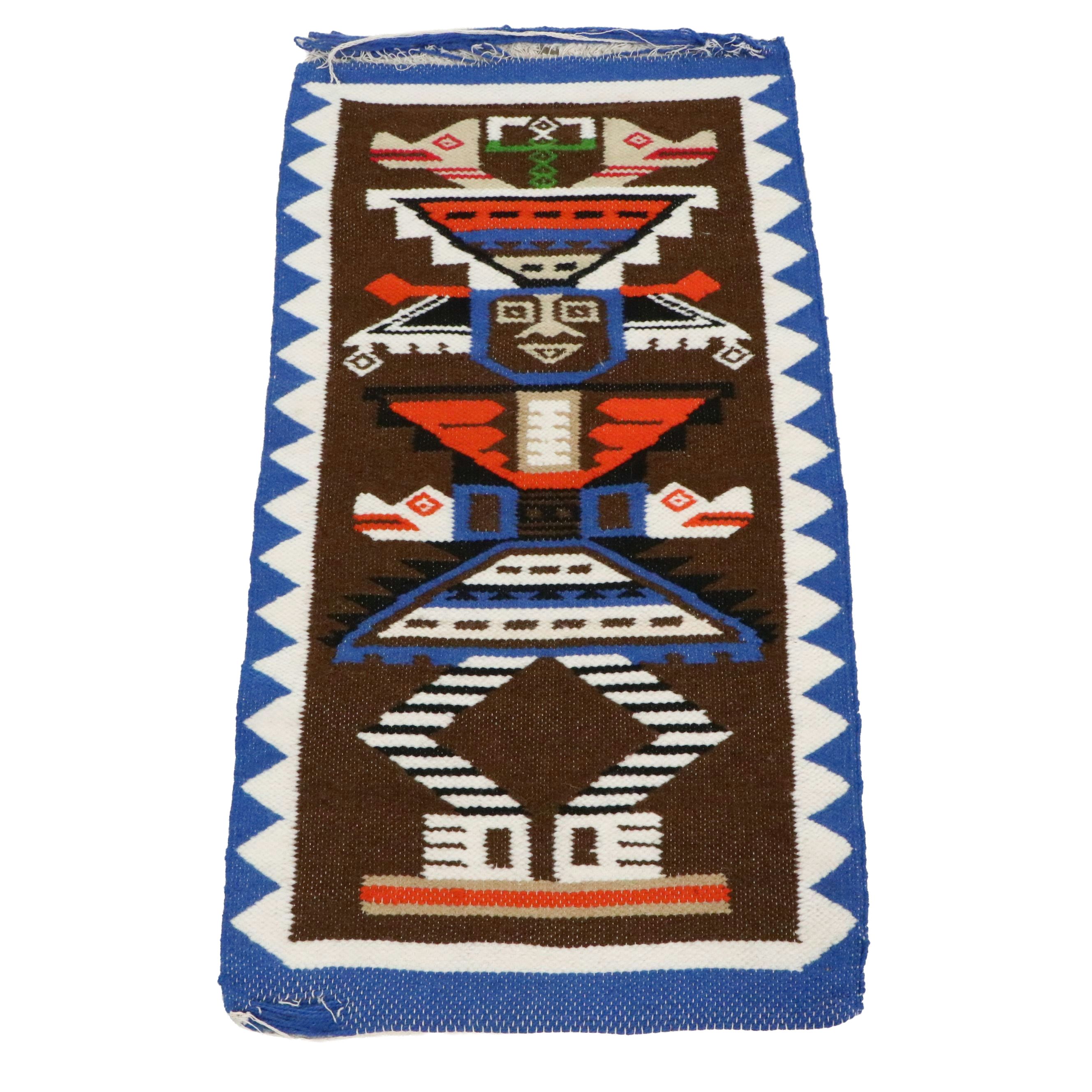 1'9 x 3'4 Handwoven Mexican Oaxaca Pictorial Totem Image Accent Rug