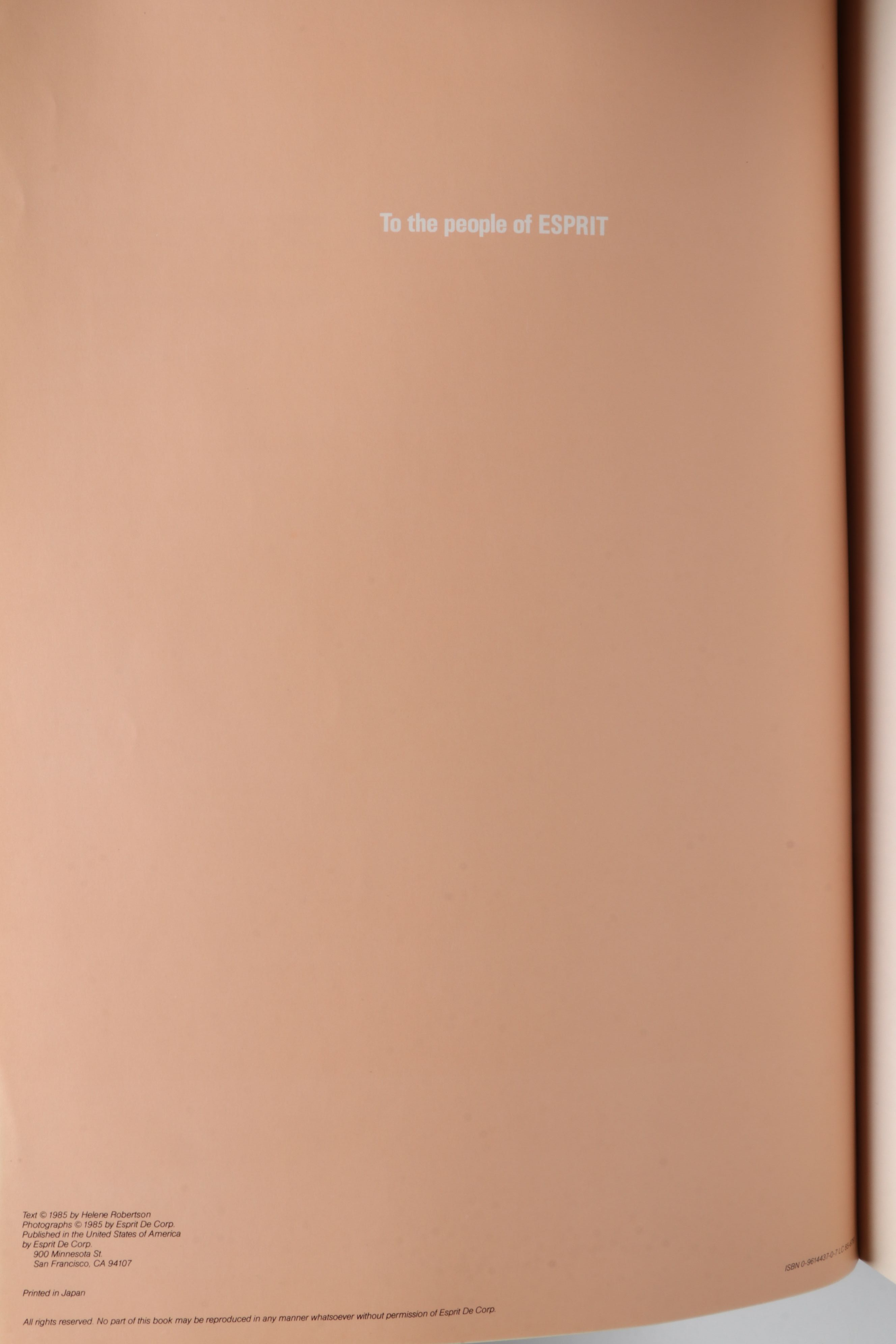 First Edition "Esprit: The Making of an Image" by Helie Robertson, 1985