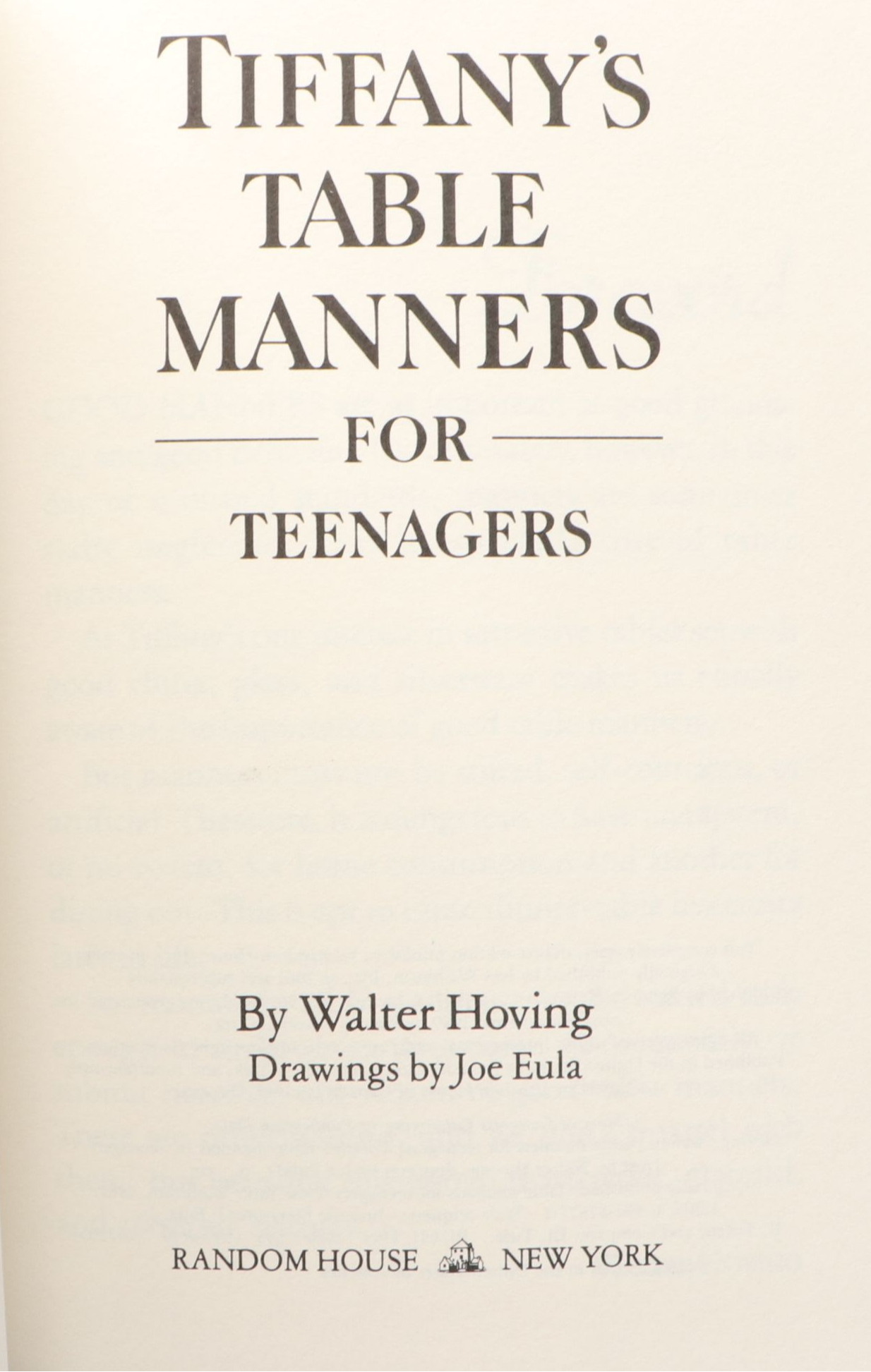 Illustrated "Tiffany's Table Manners for Teenagers" by Walter Hoving, 1989