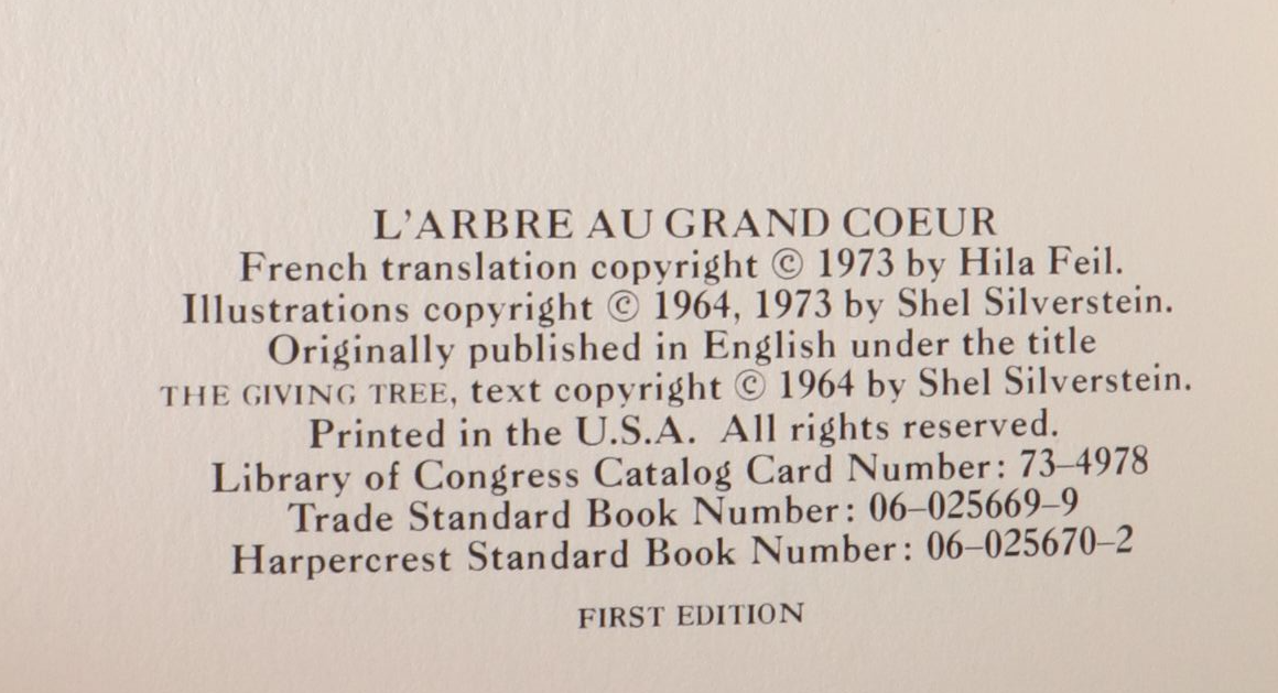 First French Edition "The Giving Tree" by Shel Silverstein, 1973