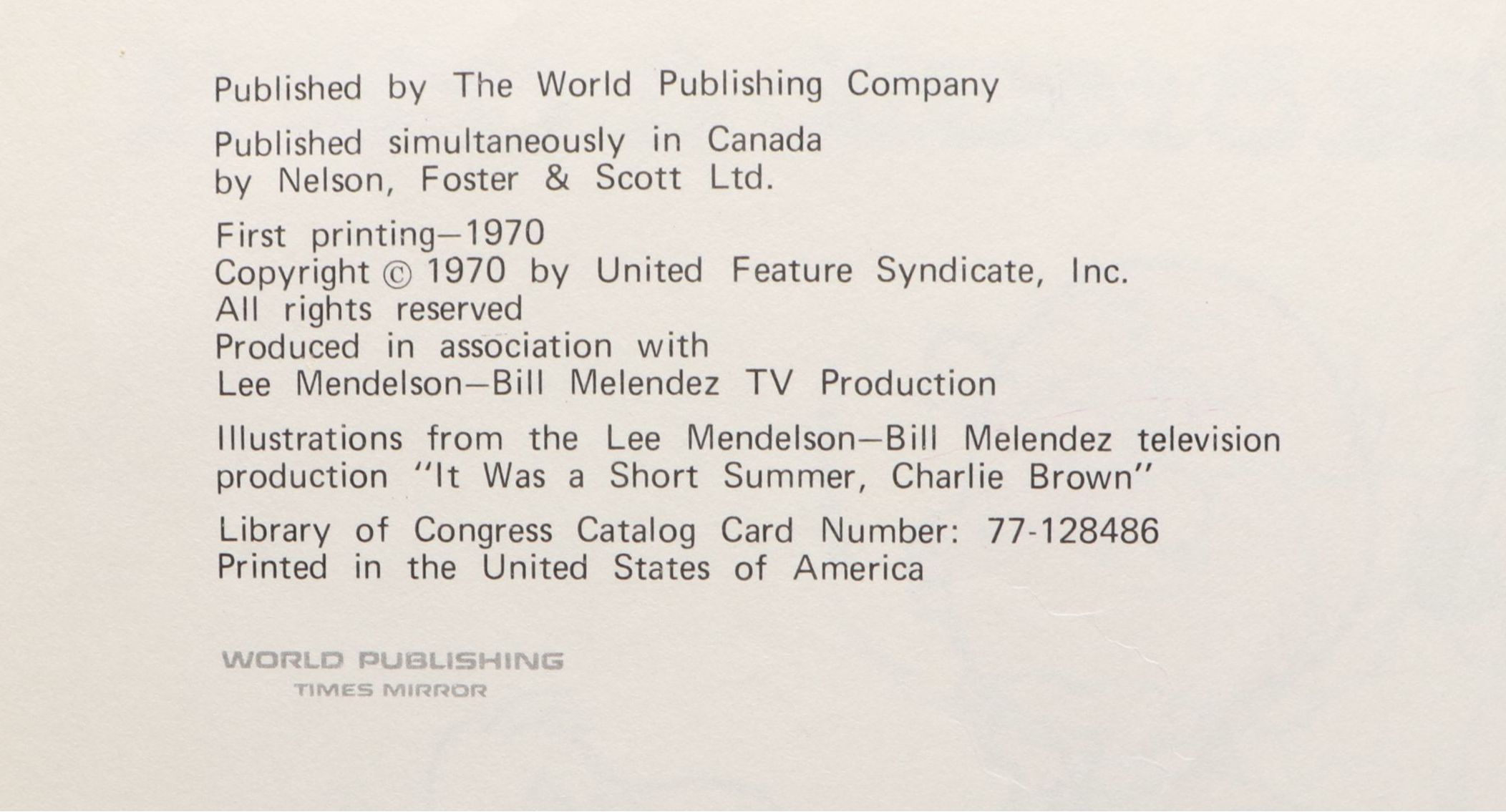 First Printing "It Was A Short Summer, Charlie Brown" by Charles M. Schulz, 1970