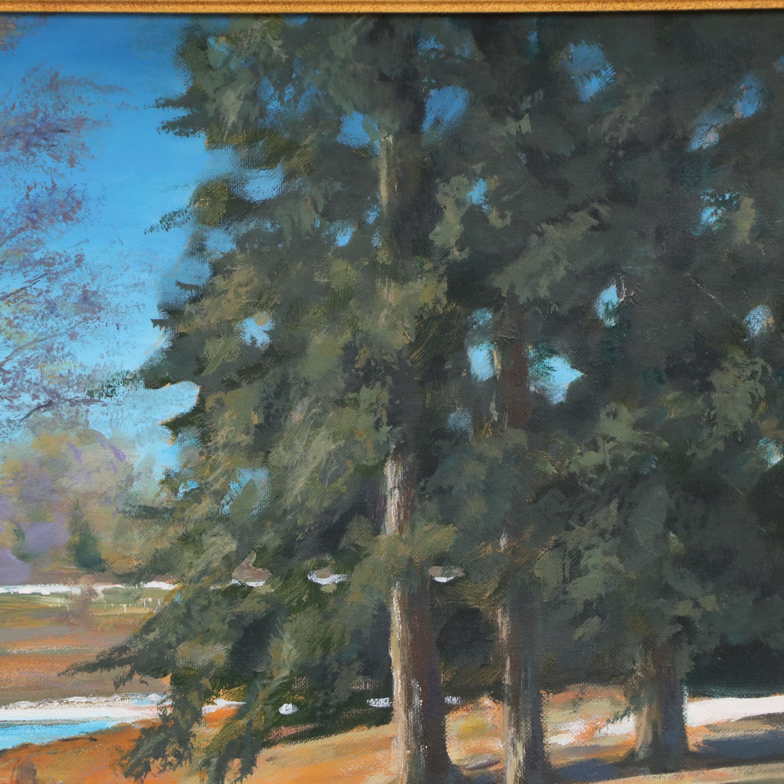 Oil Painting of Late Winter Pond with Swans, 2004