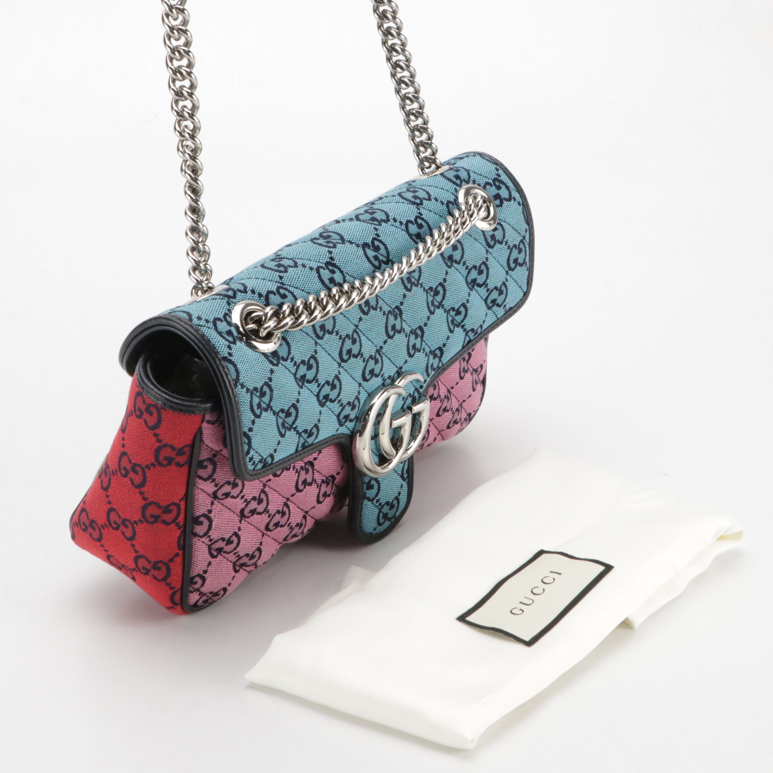 Gucci Small GG Marmont Shoulder Bag in Diagonal Quilted Colorblock GG Canvas