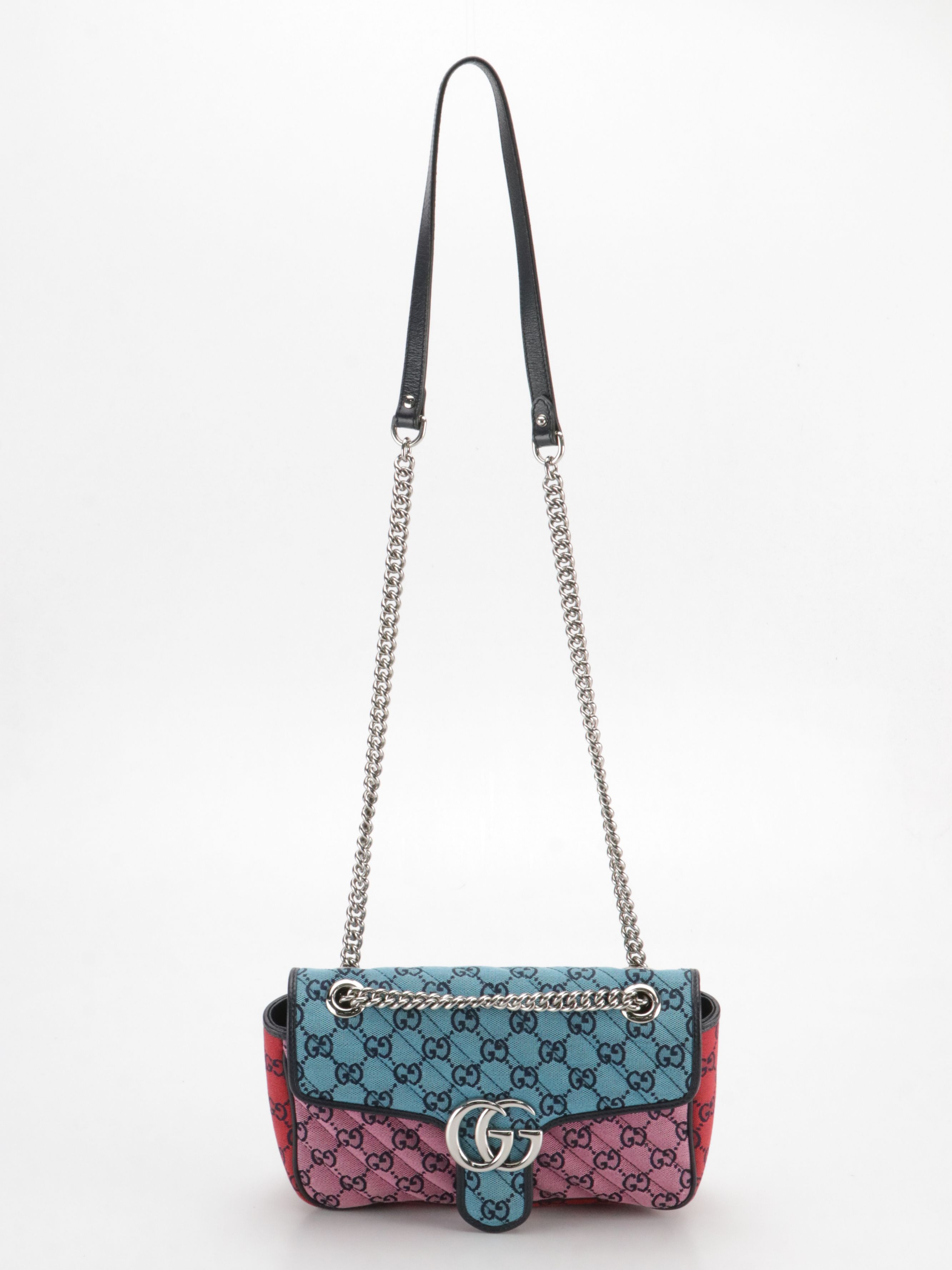 Gucci Small GG Marmont Shoulder Bag in Diagonal Quilted Colorblock GG Canvas