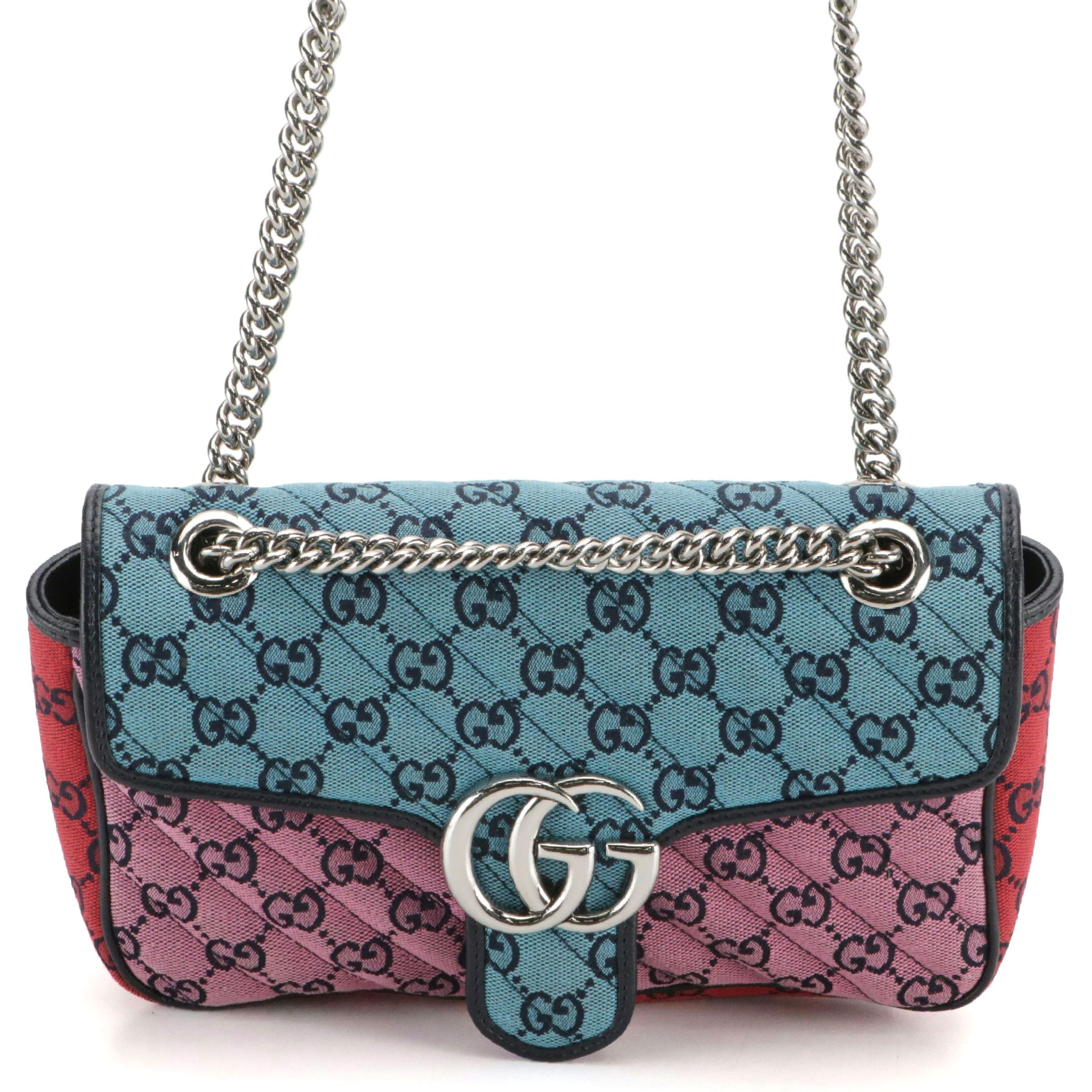 Gucci Small GG Marmont Shoulder Bag in Diagonal Quilted Colorblock GG Canvas