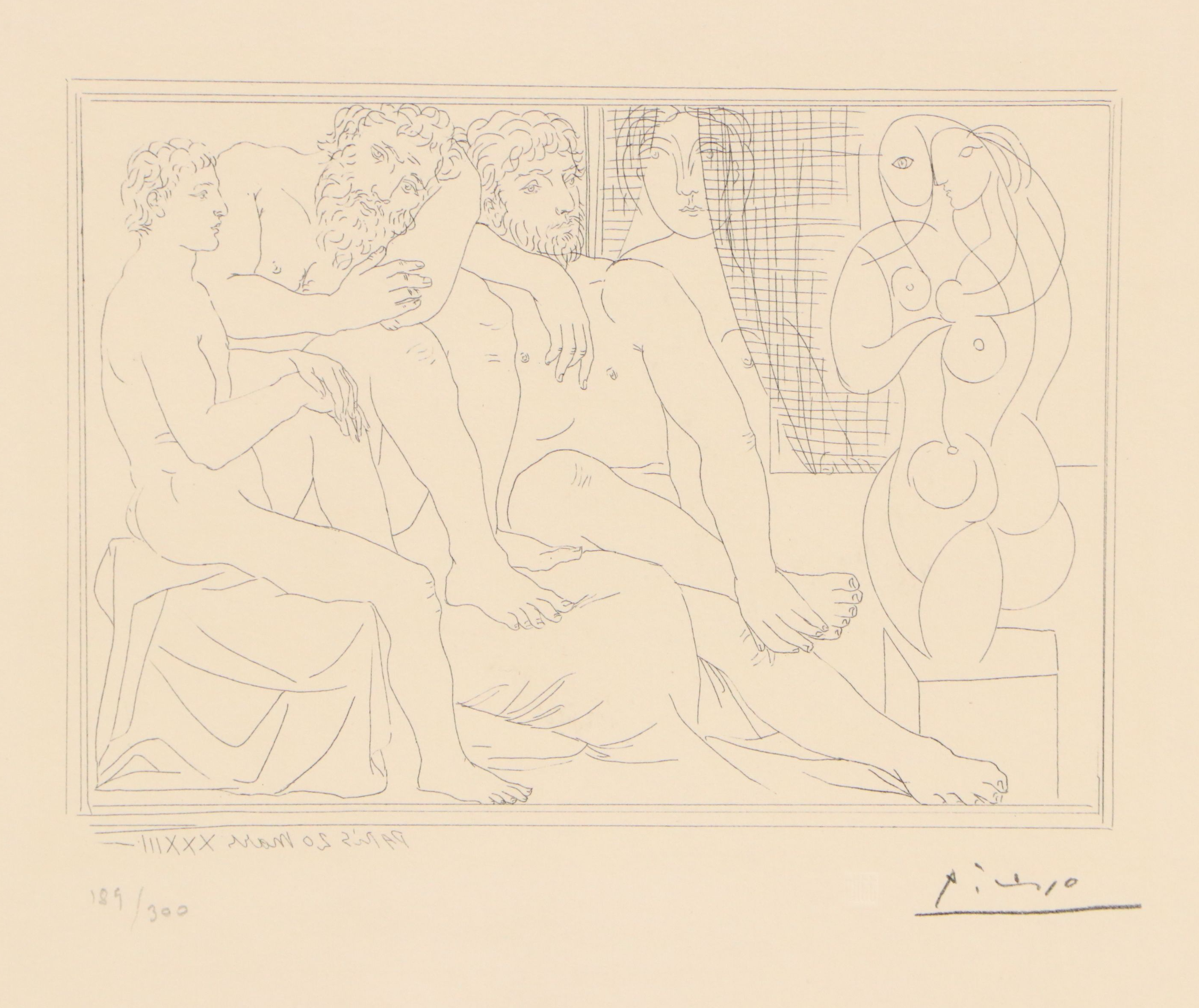 After Pablo Picasso Grain Screen "Sculptors, Models and Sculpture," Circa 1992