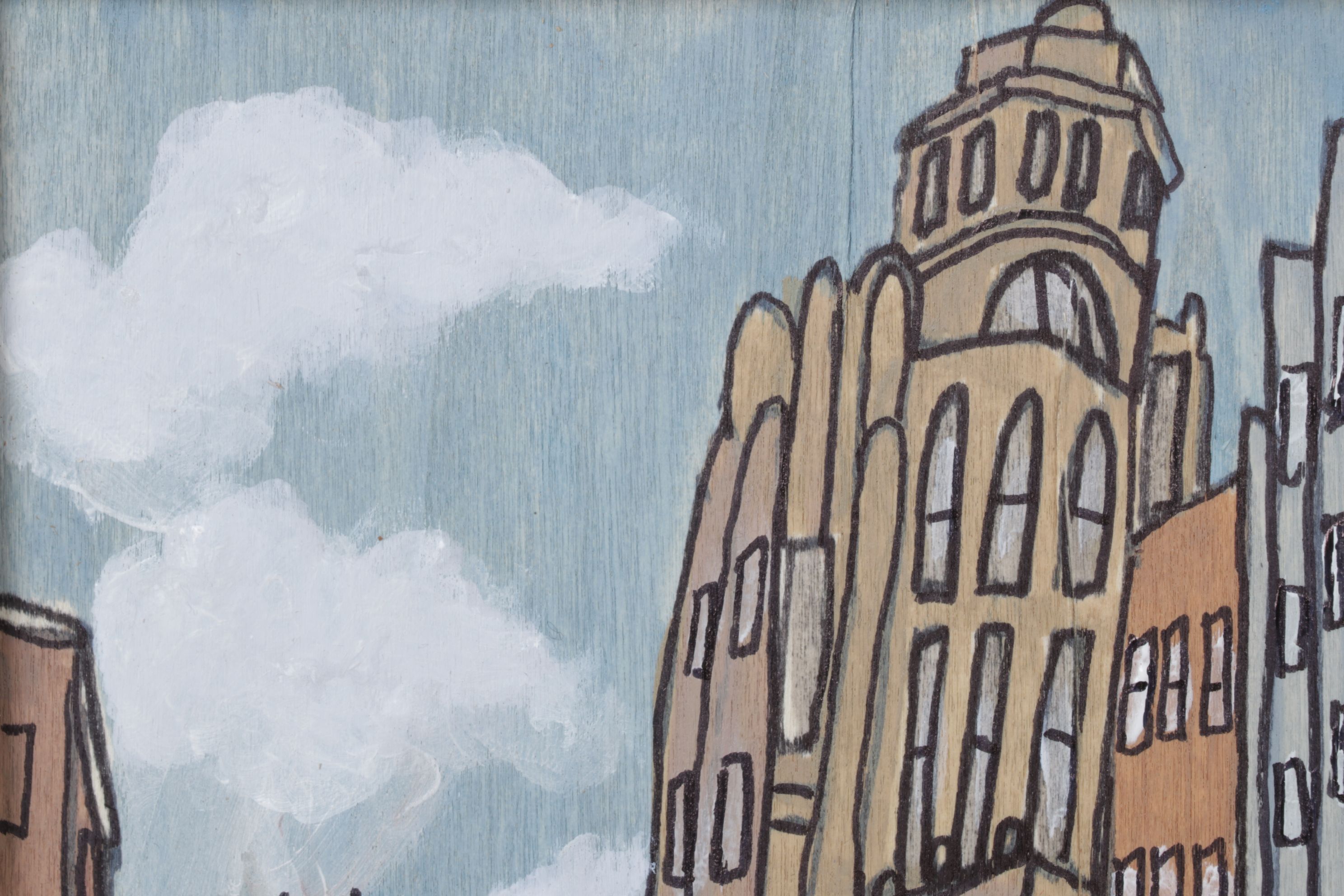 Aaron Wooten Stylized Cityscape Mixed Media Painting "The Palace...", 2026