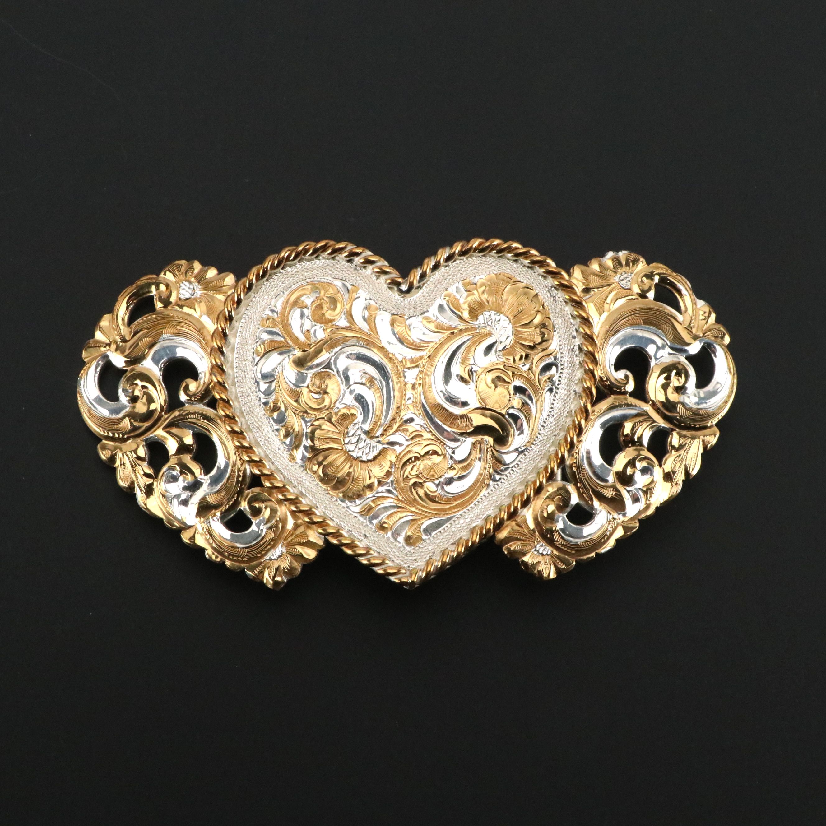 Crumrine Silver Plated Western Style Heart Belt Buckle