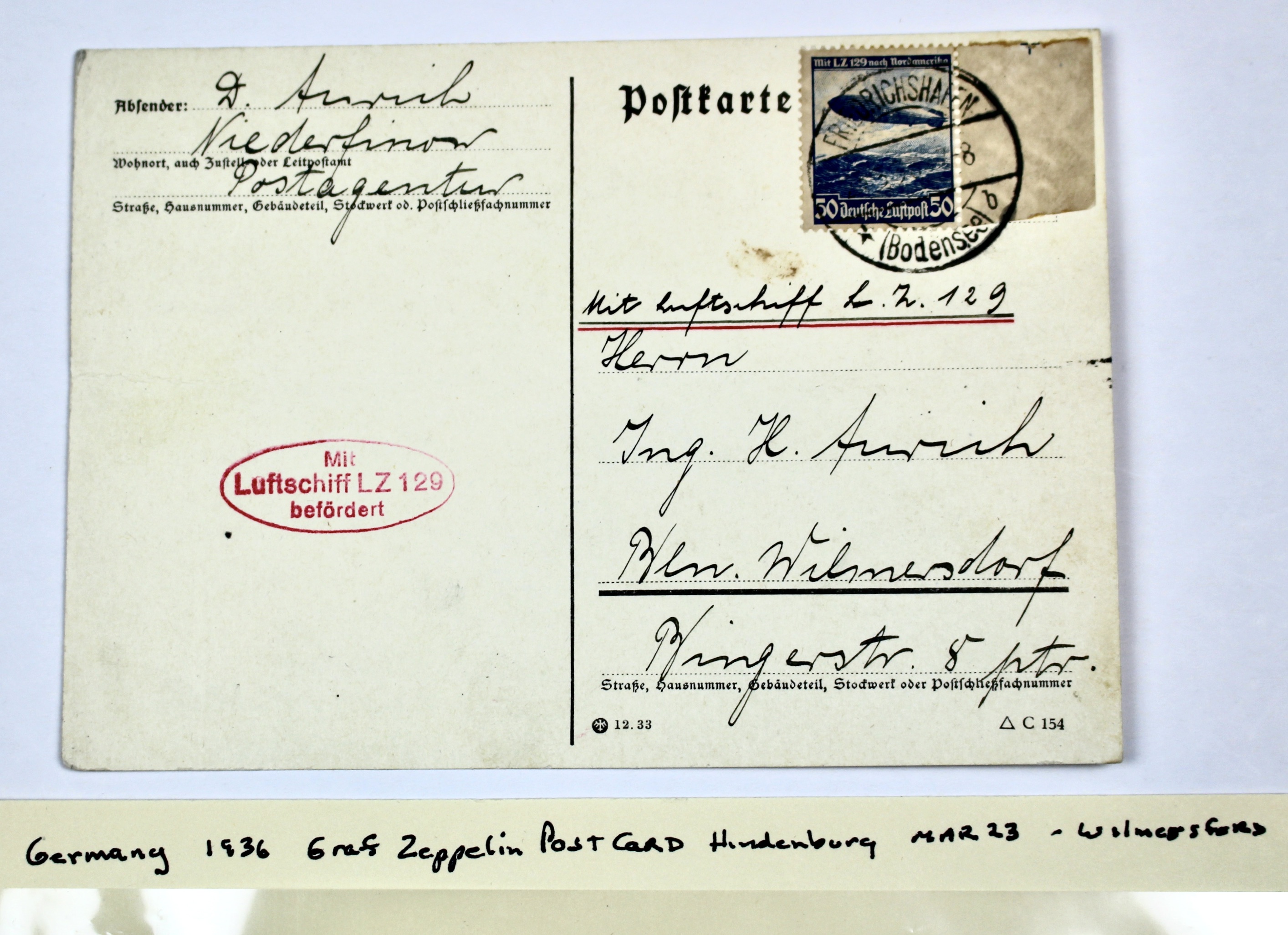 1936 Germany Hindenburg Postcard