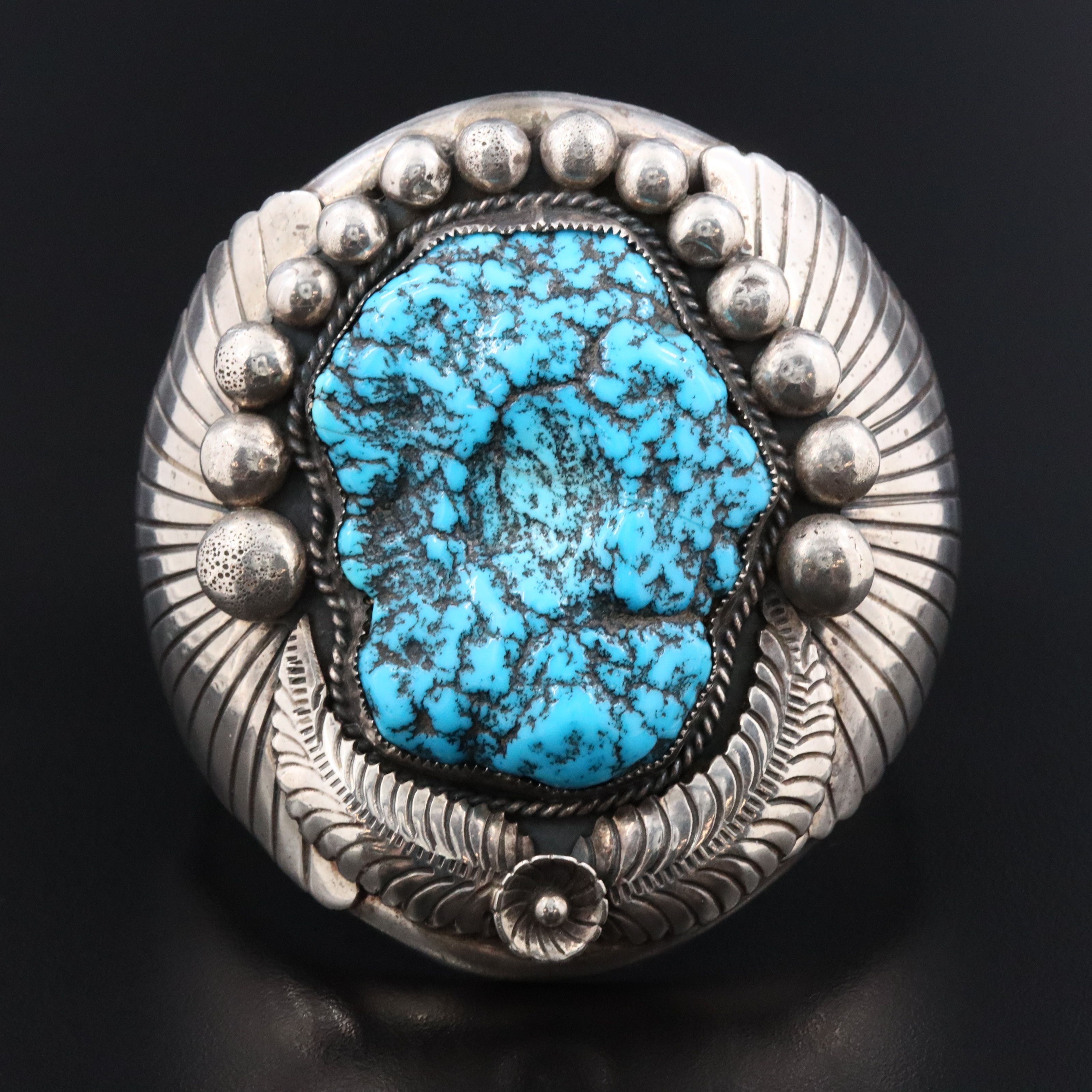 Vintage Signed Southwestern Sterling Turquoise Cuff Bracelet