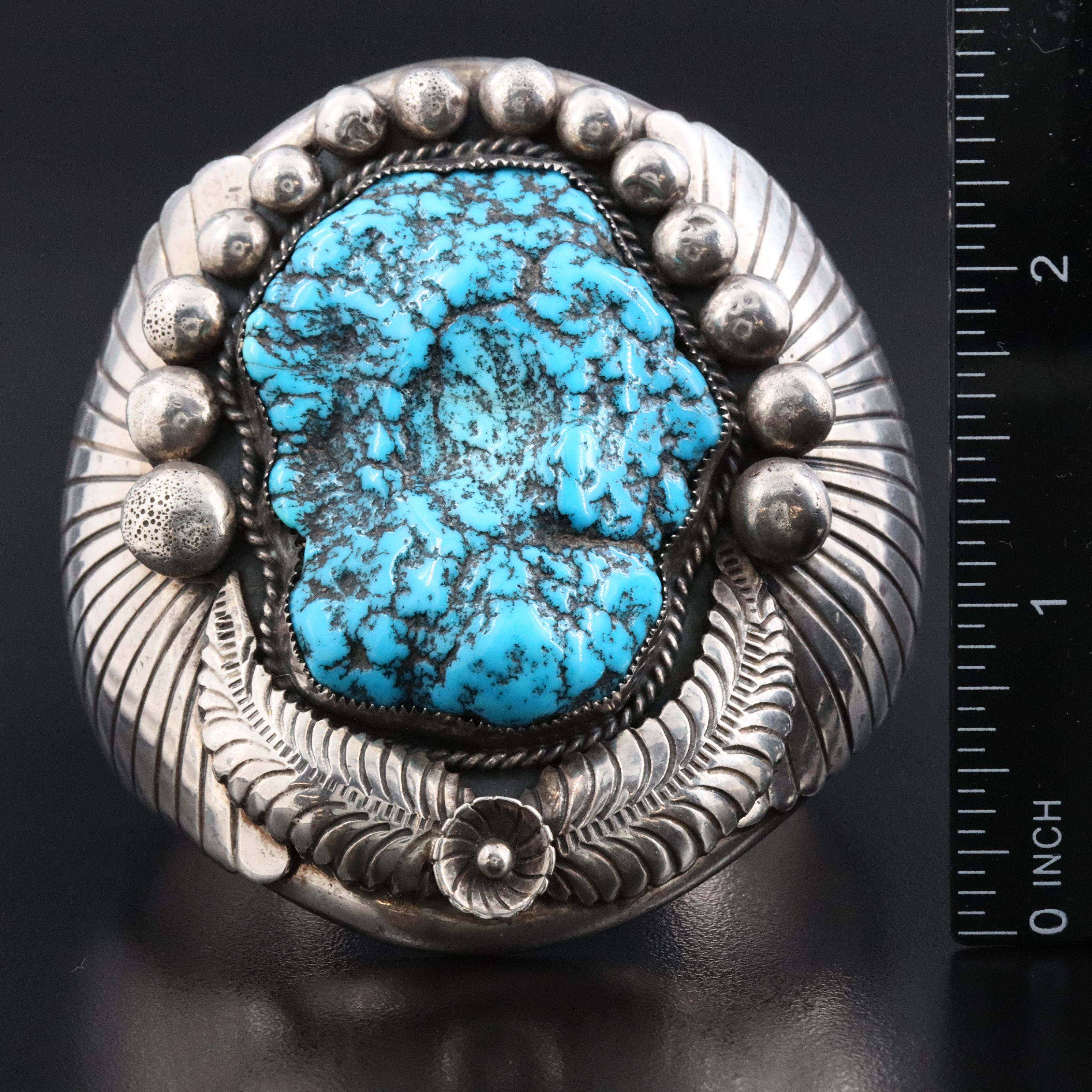 Vintage Signed Southwestern Sterling Turquoise Cuff Bracelet